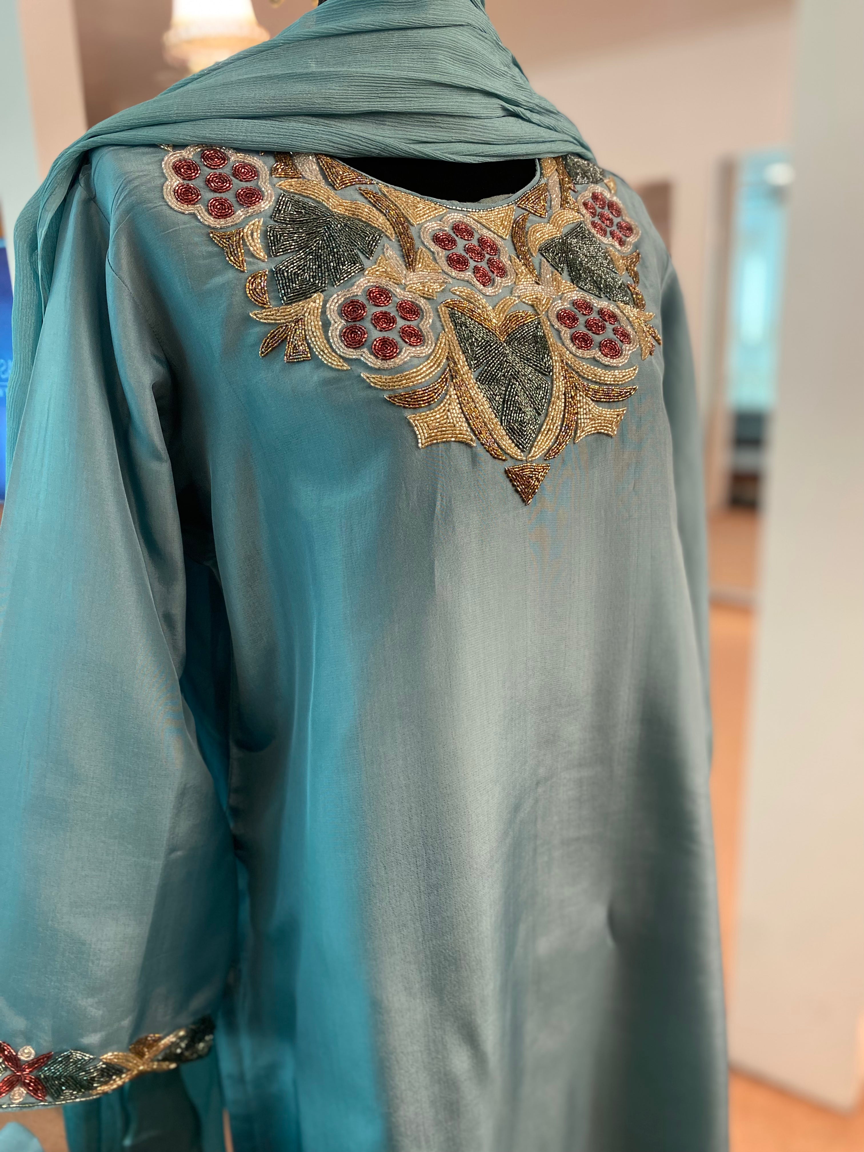 Hand embroidered kurta set 3pc stitched pbks467