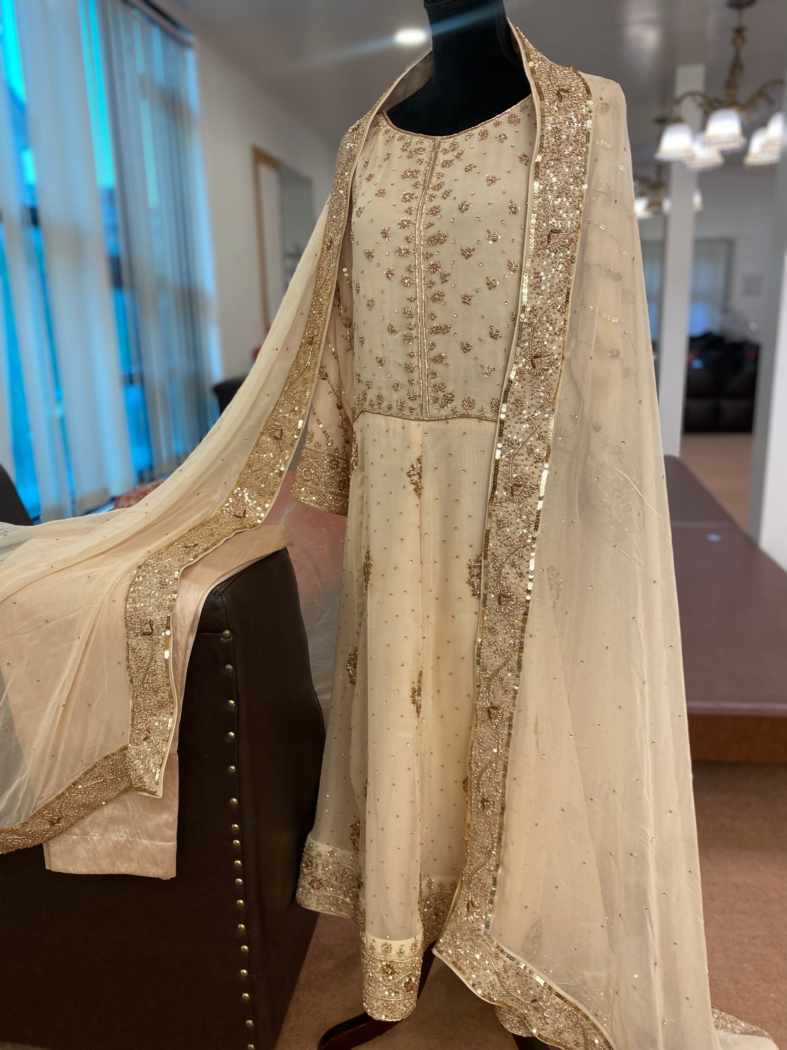 Hand embroidered Anarkali 3pc stitched