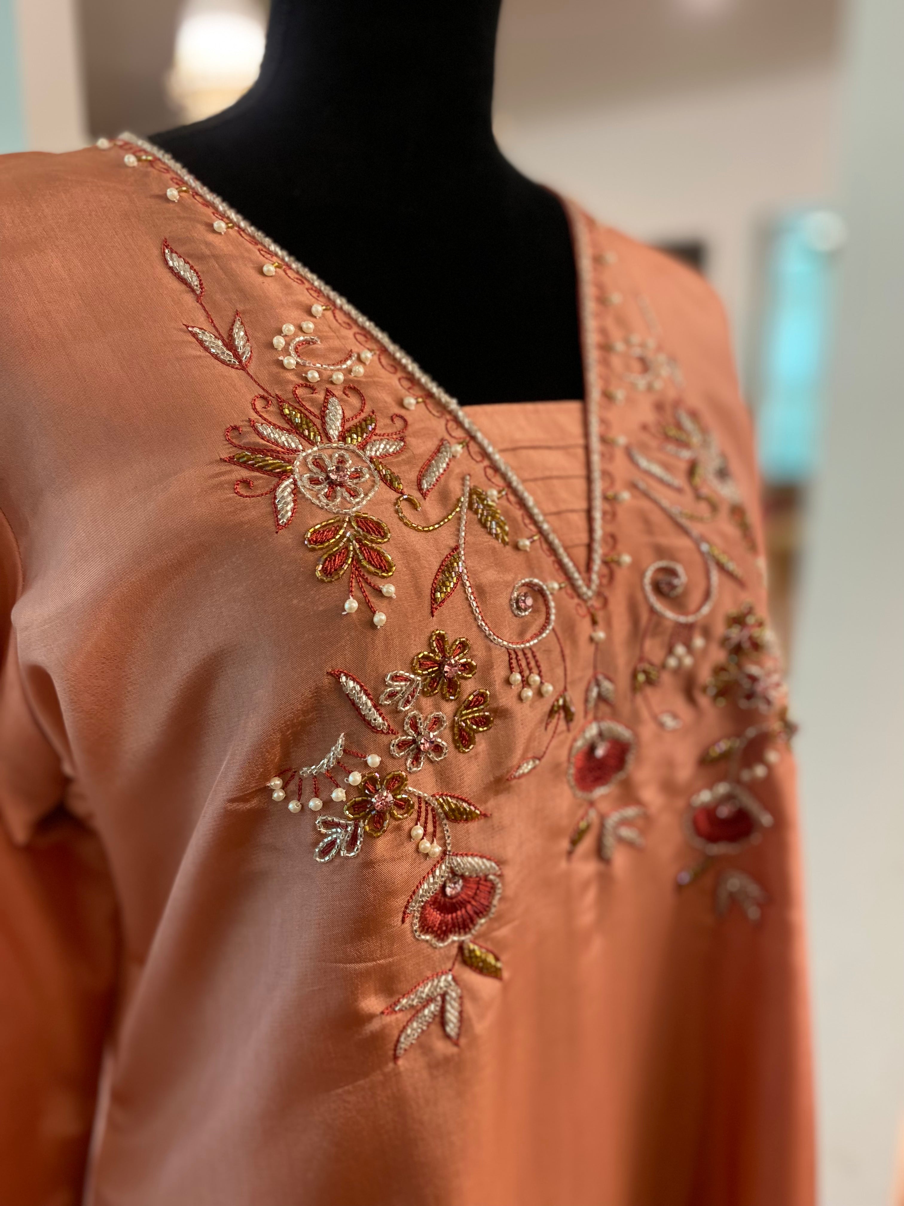 Hand embroidered kurta set 3pc stitched pbks415