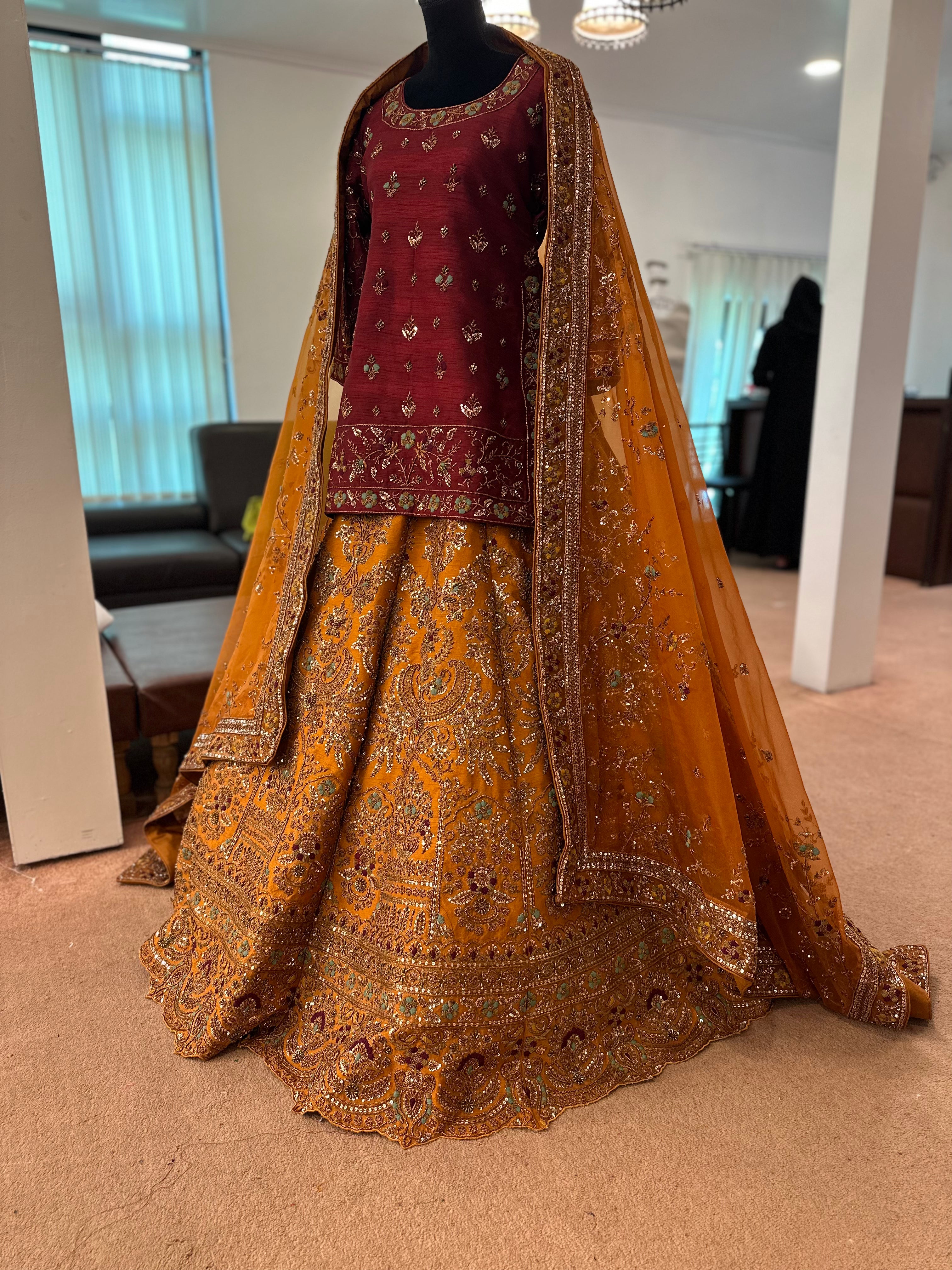 Hand embroidered bridal lehanga