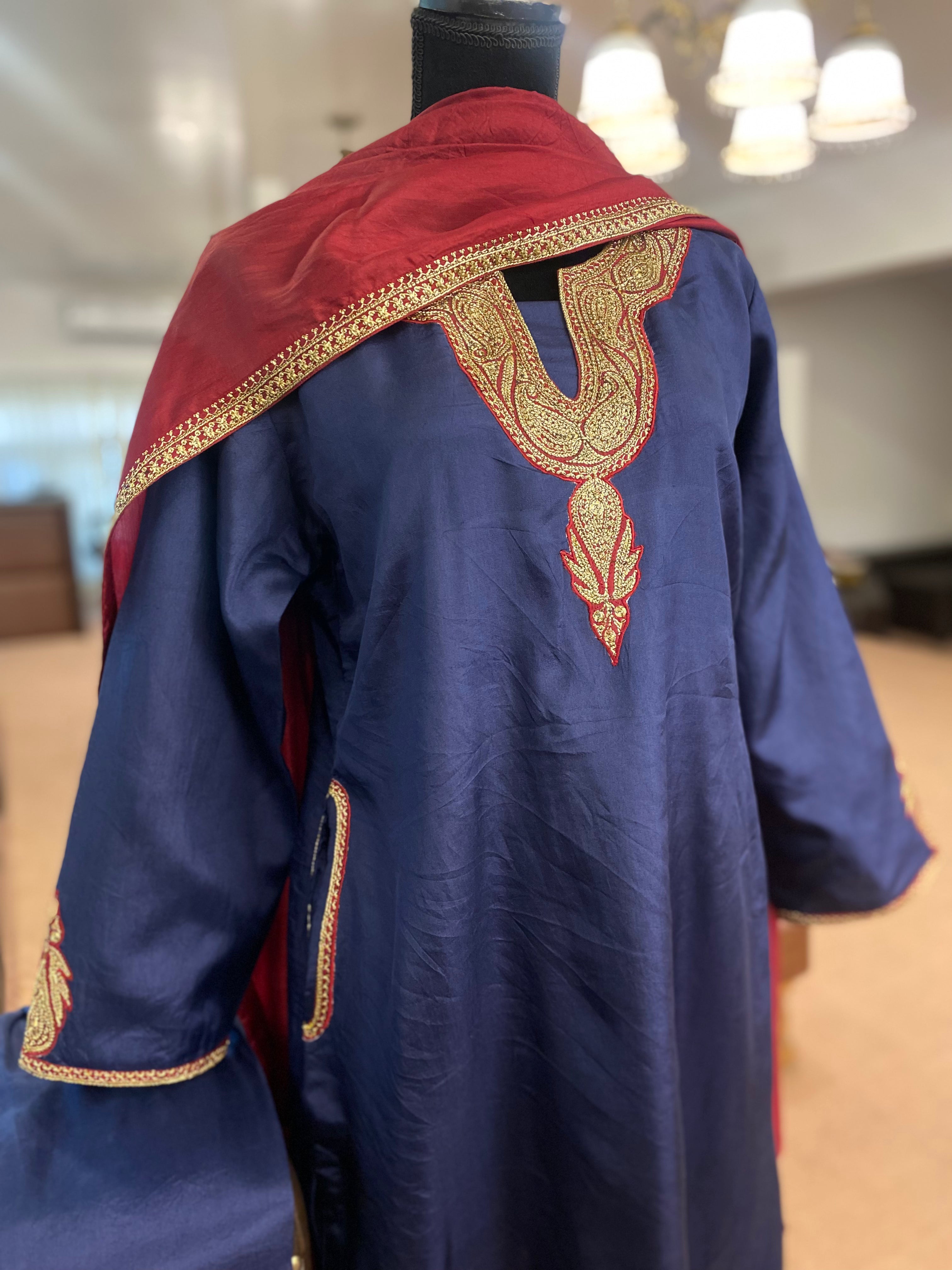 Pure silk hand Tilla kurta set 3pc stitched