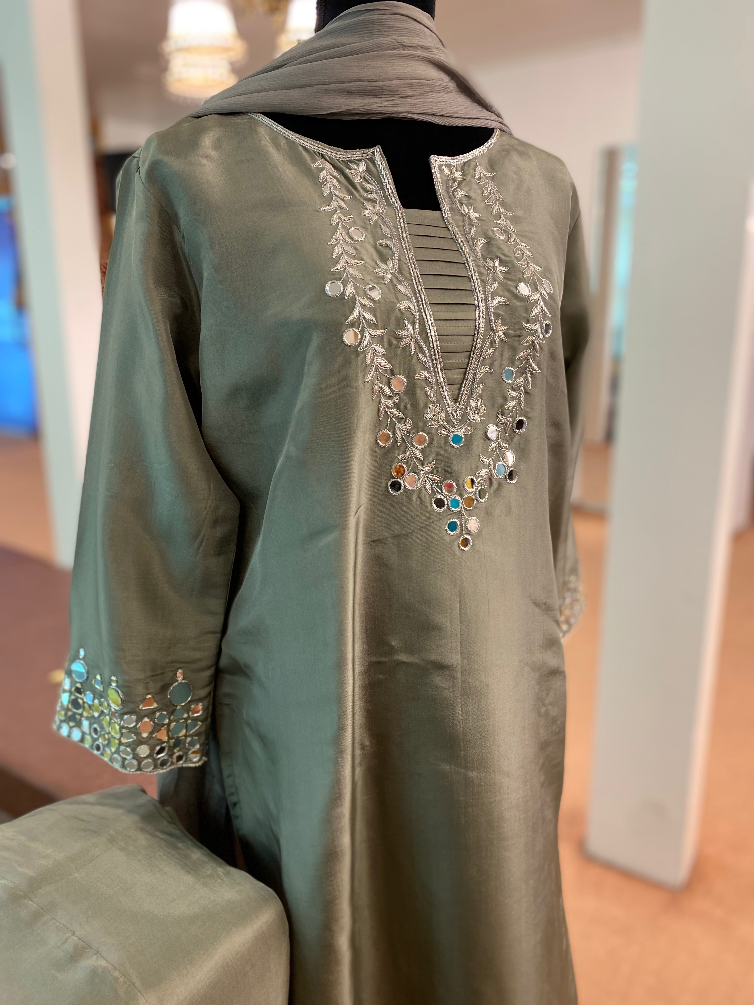 Hand embroidered kurta set 3pc stitched pbks435