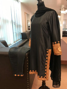 Pure silk tilla kurta set 3pc