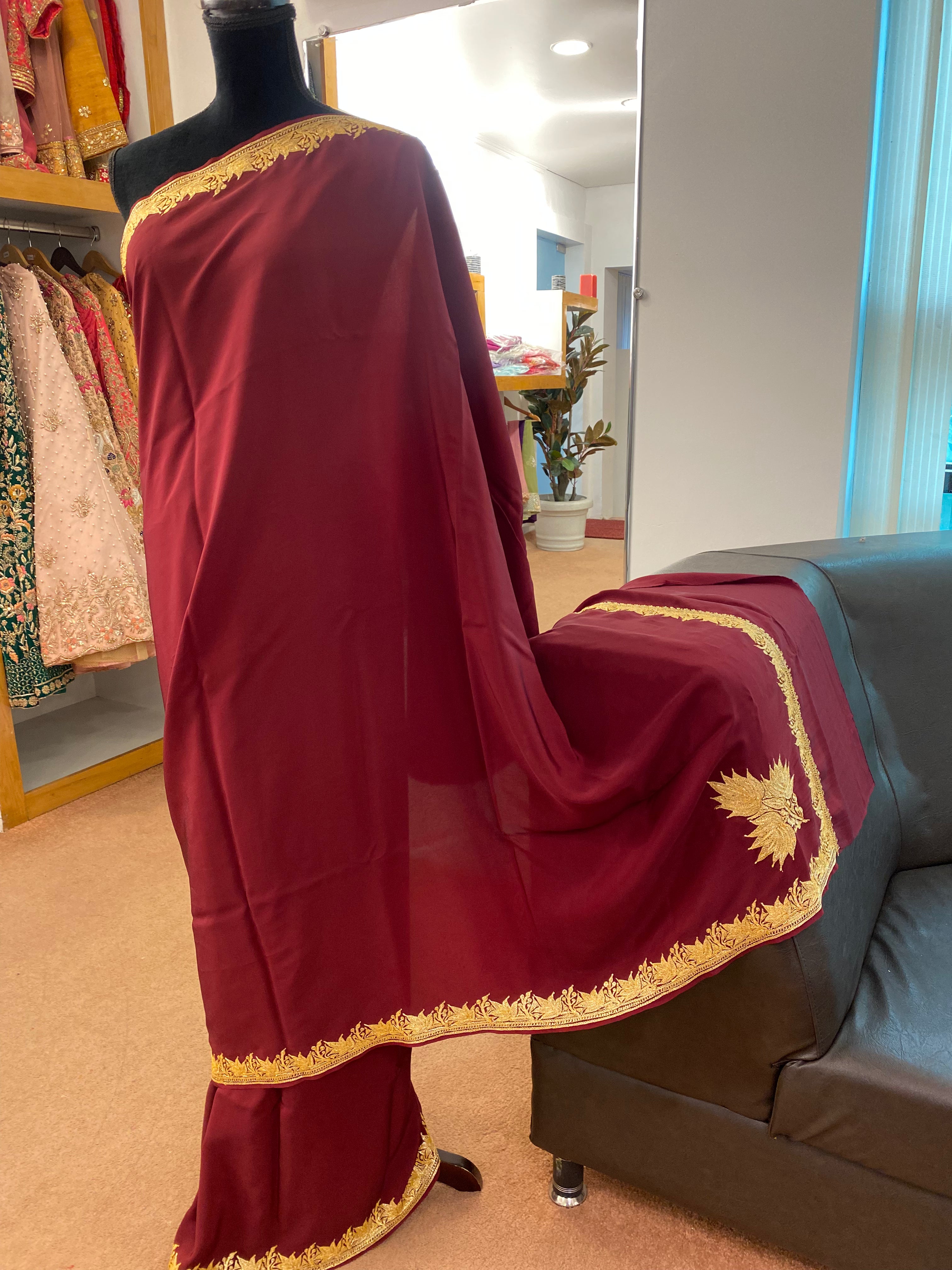 Crepe saree with Handcrafted Tilla