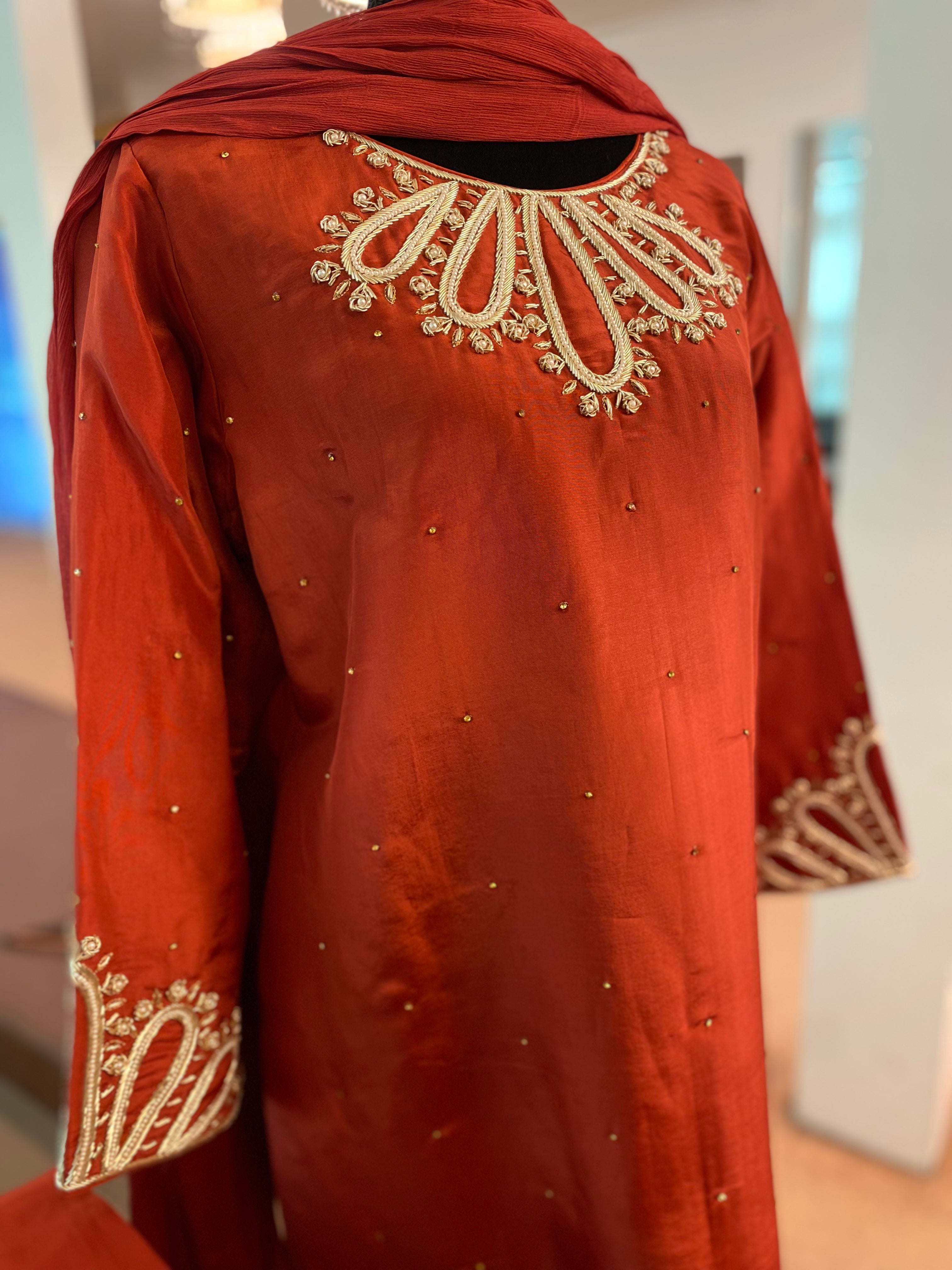 Hand embroidered kurta set 3pc stitched pbks487