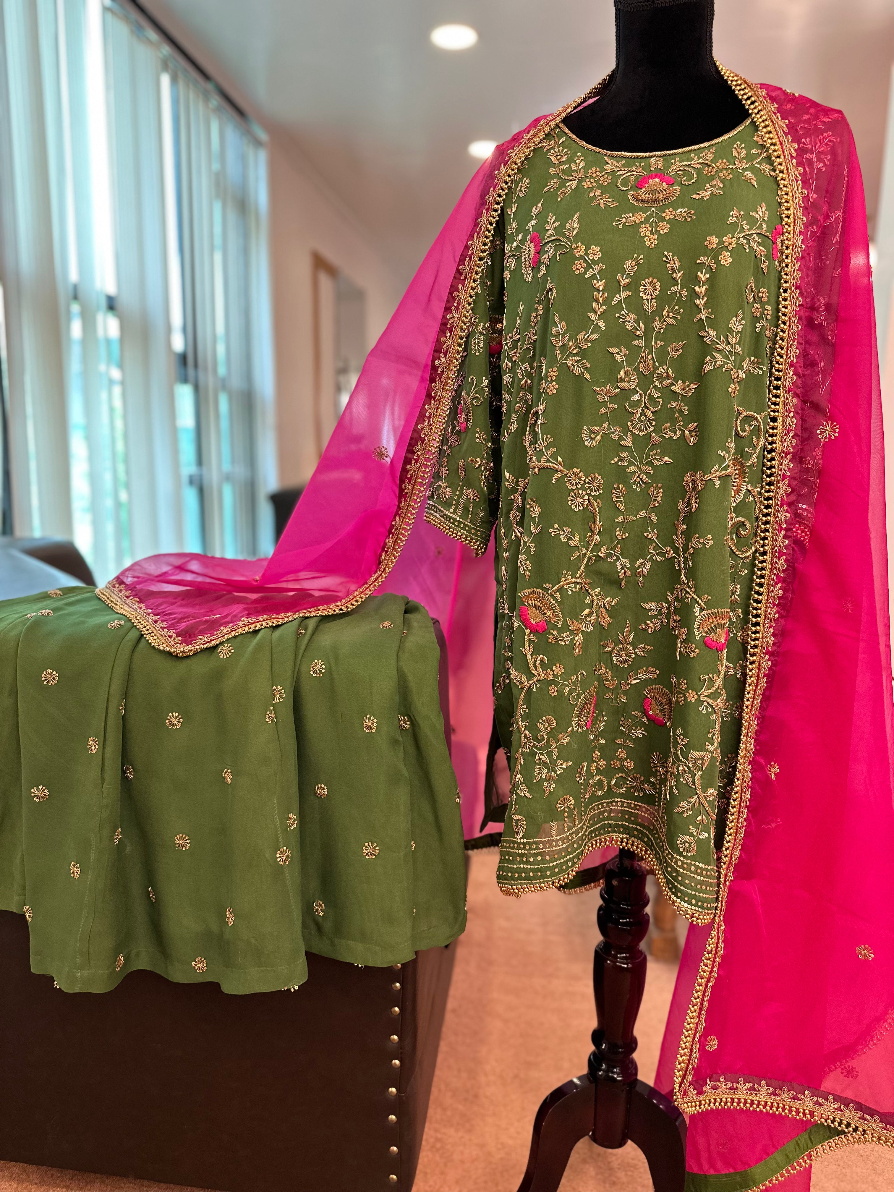 Handembroidered 3 piece dress