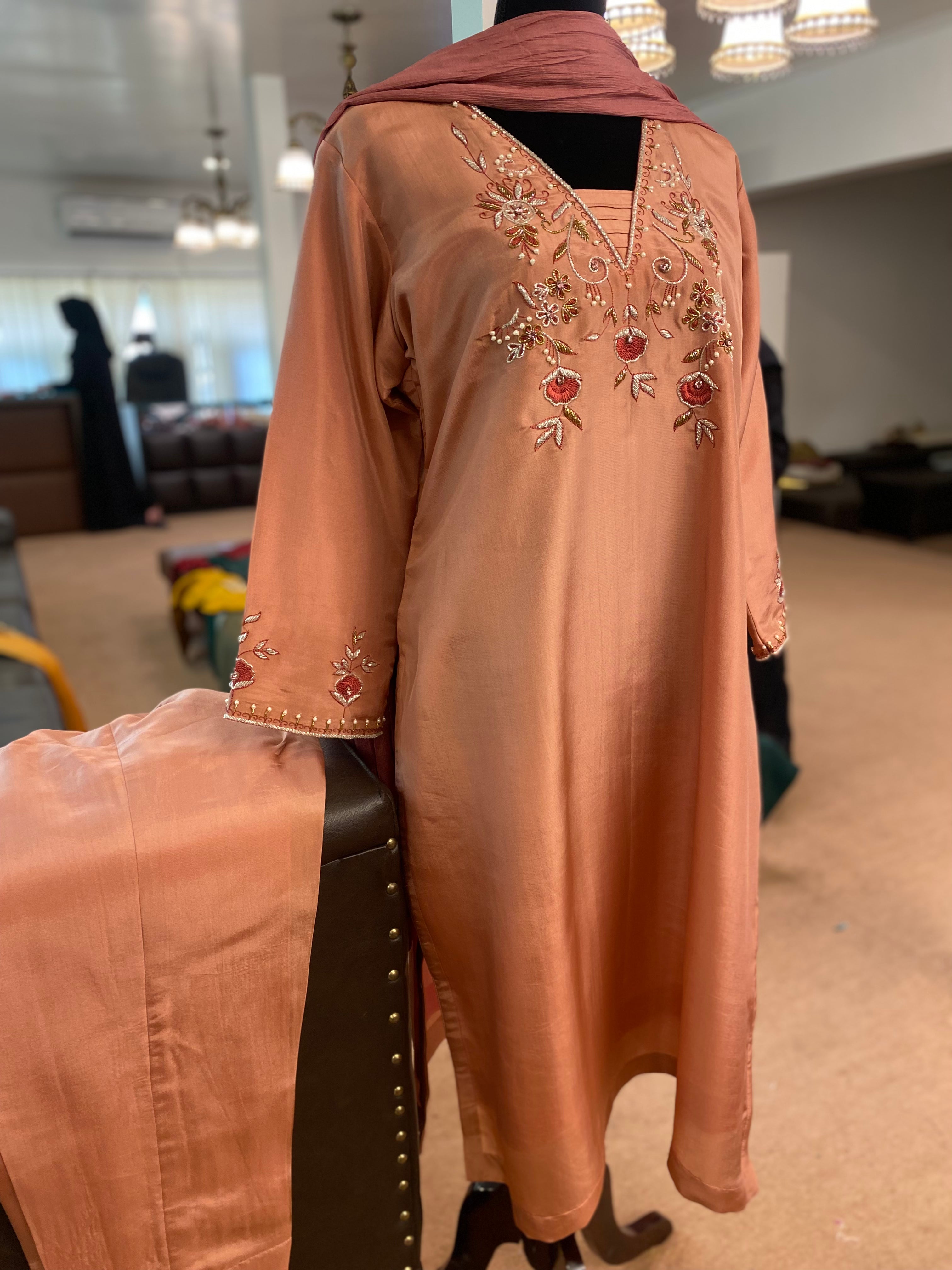 Hand embroidered kurta set 3pc stitched pbks415