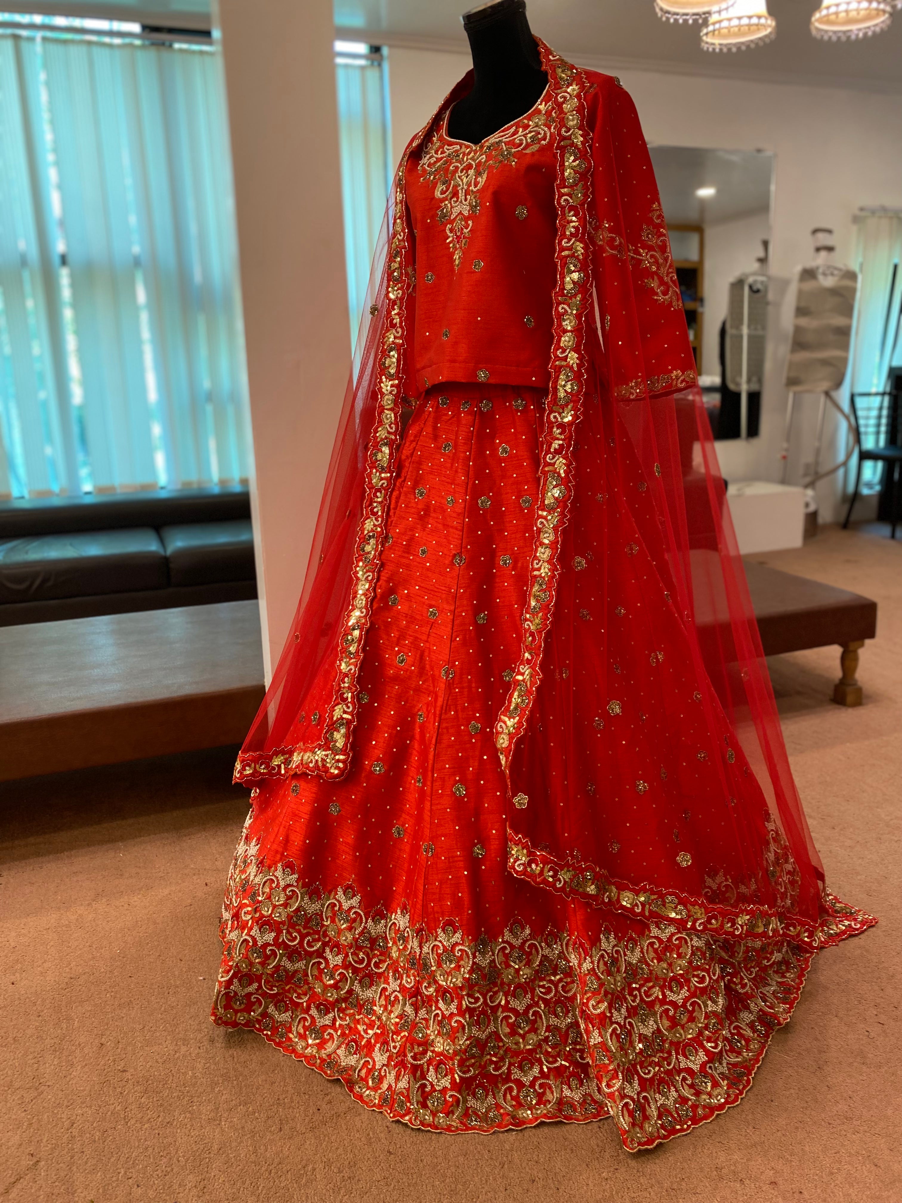 Hand embroidered Bridal lehanga