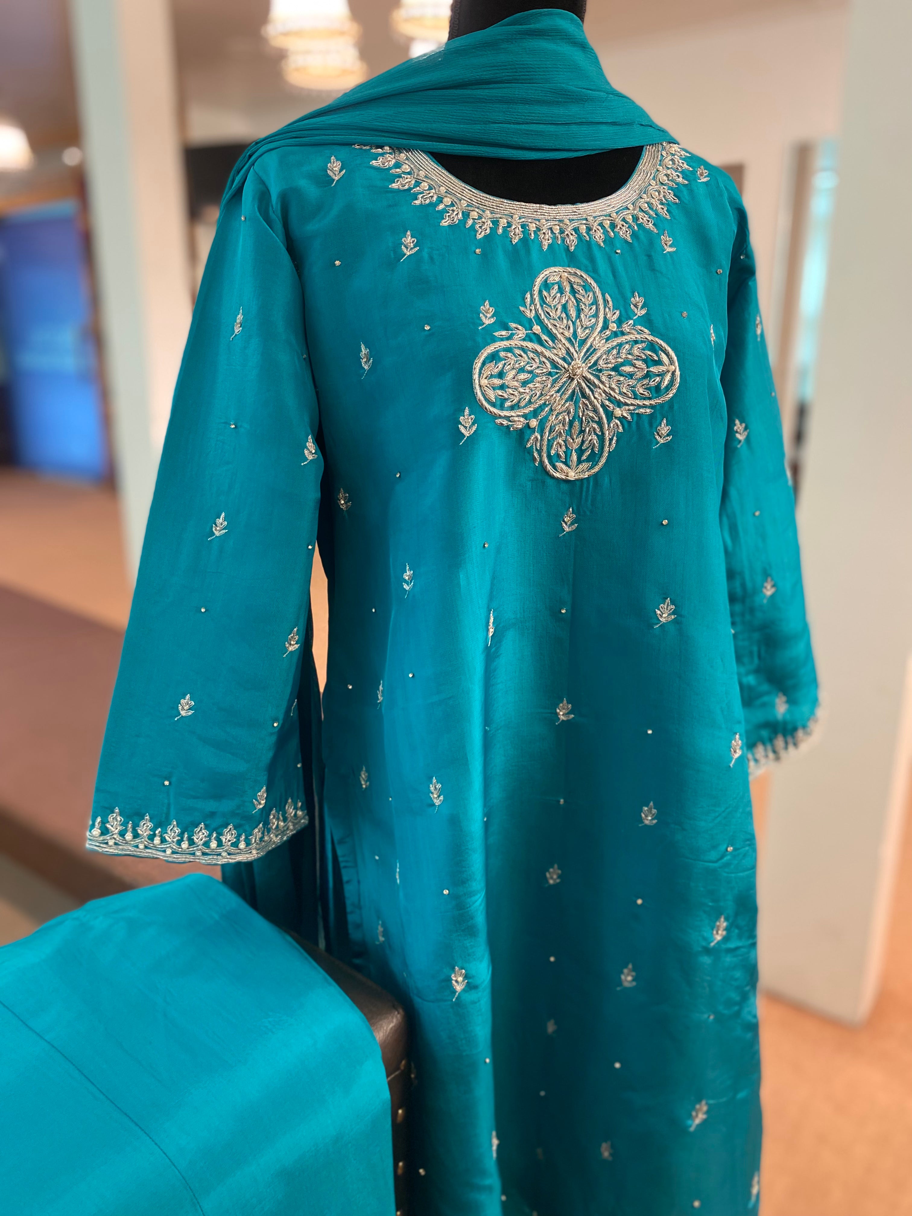 Hand embroidered kurta set 3pc stitched pbks482