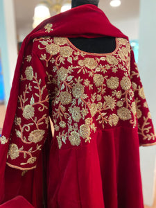 Hand embroidered velvet anarkali 3pc stitched