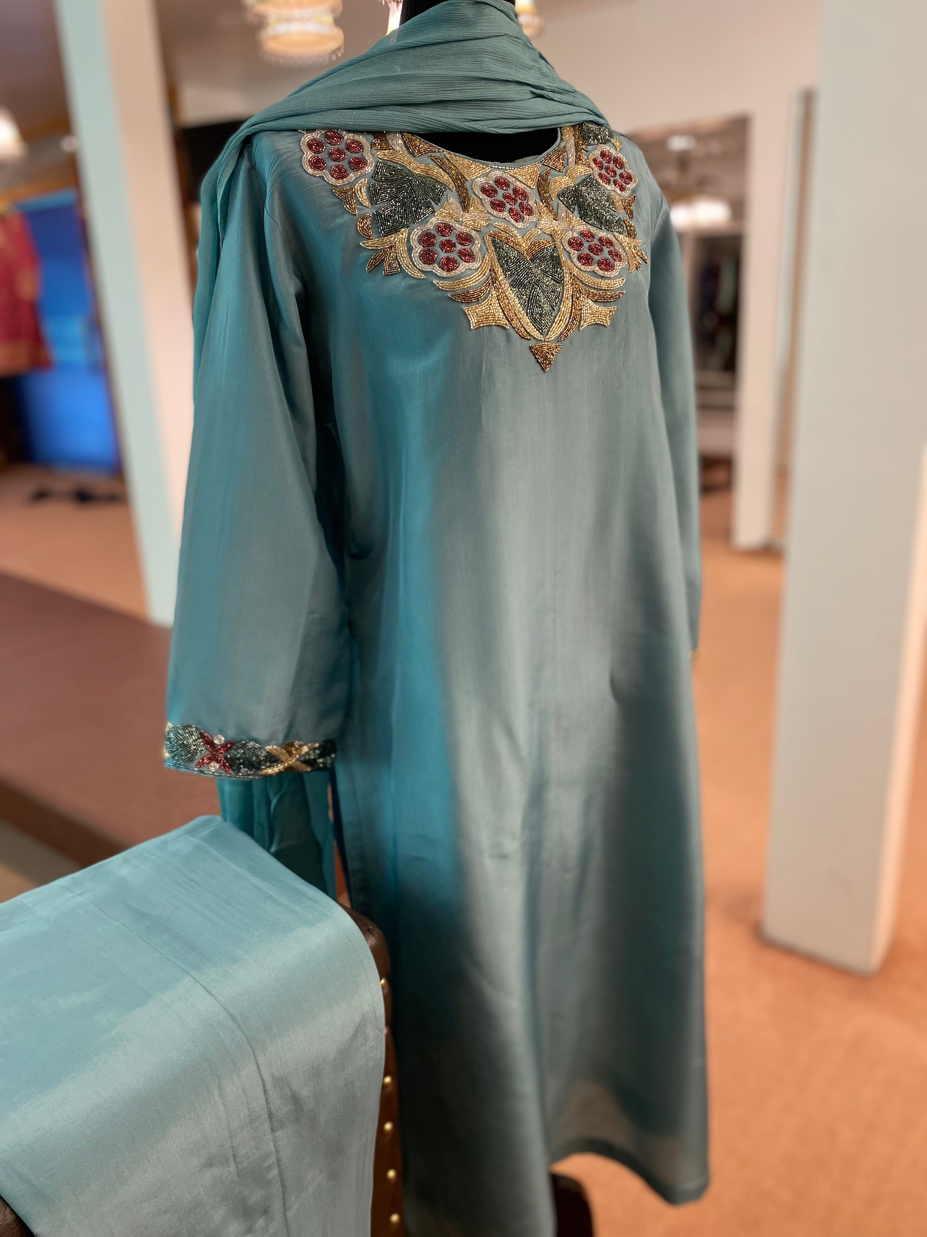 Hand embroidered kurta set 3pc stitched pbks467