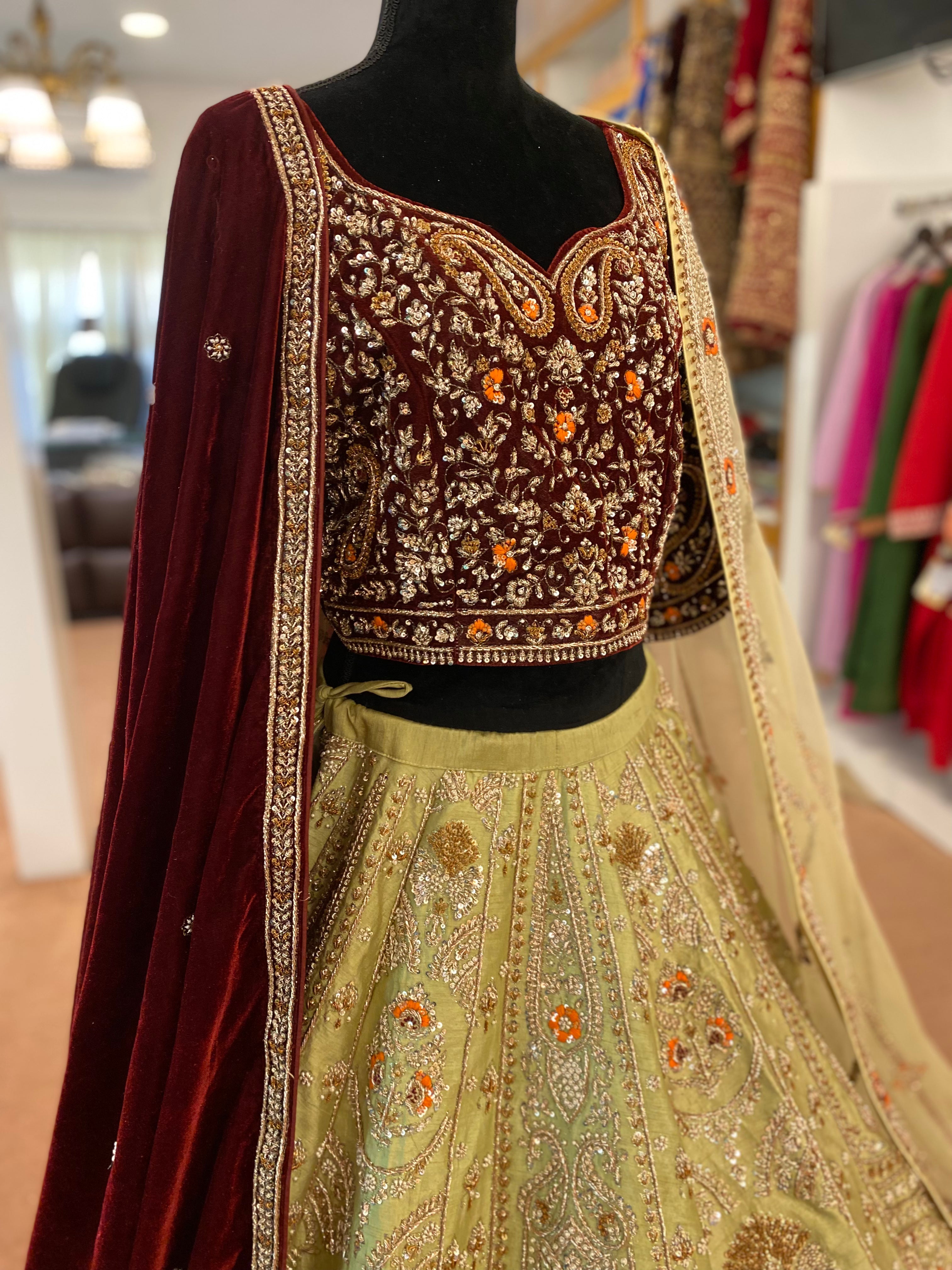 Hand embroidered Bridal lehanga with double duppata