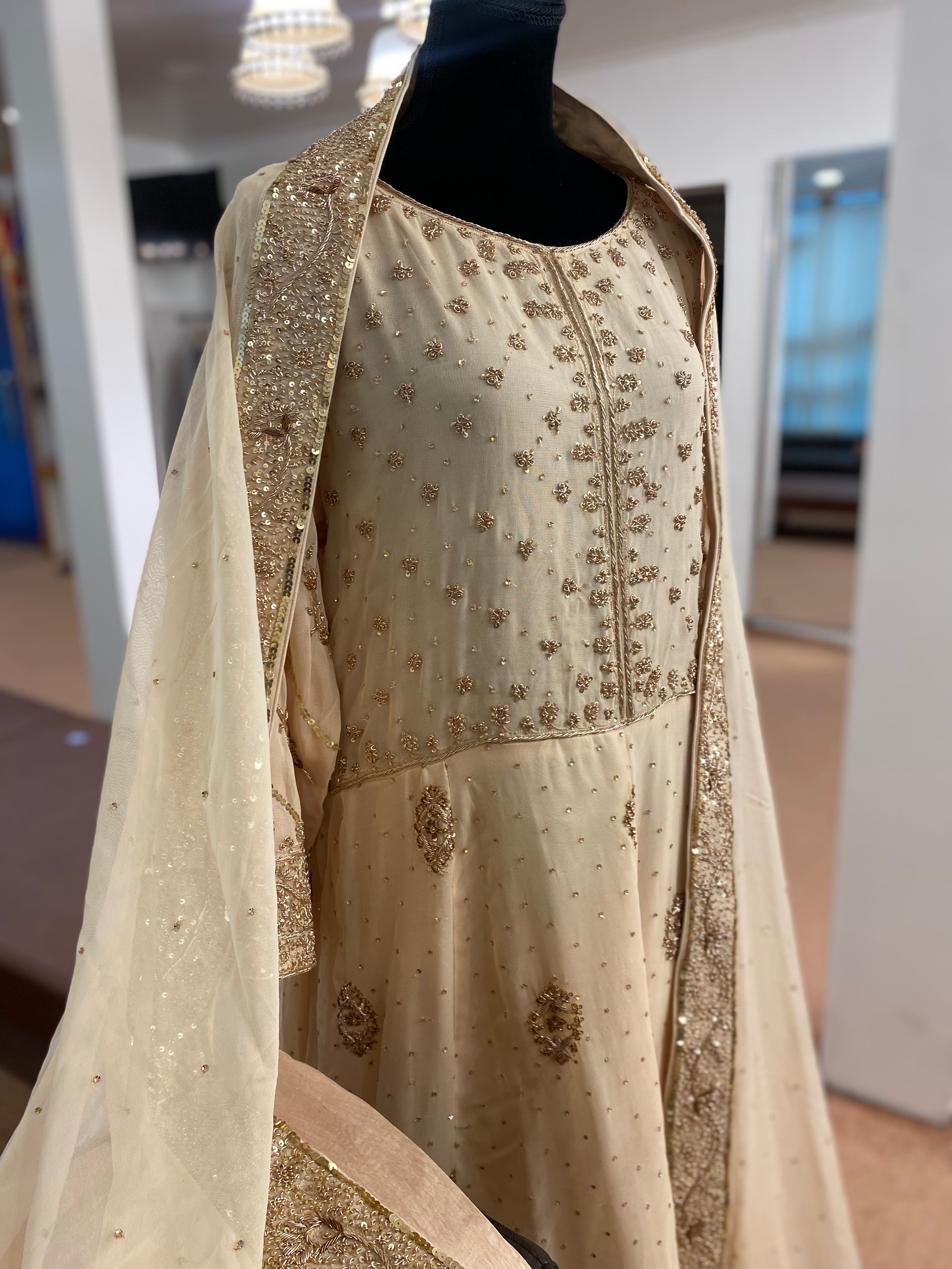 Hand embroidered Anarkali 3pc stitched