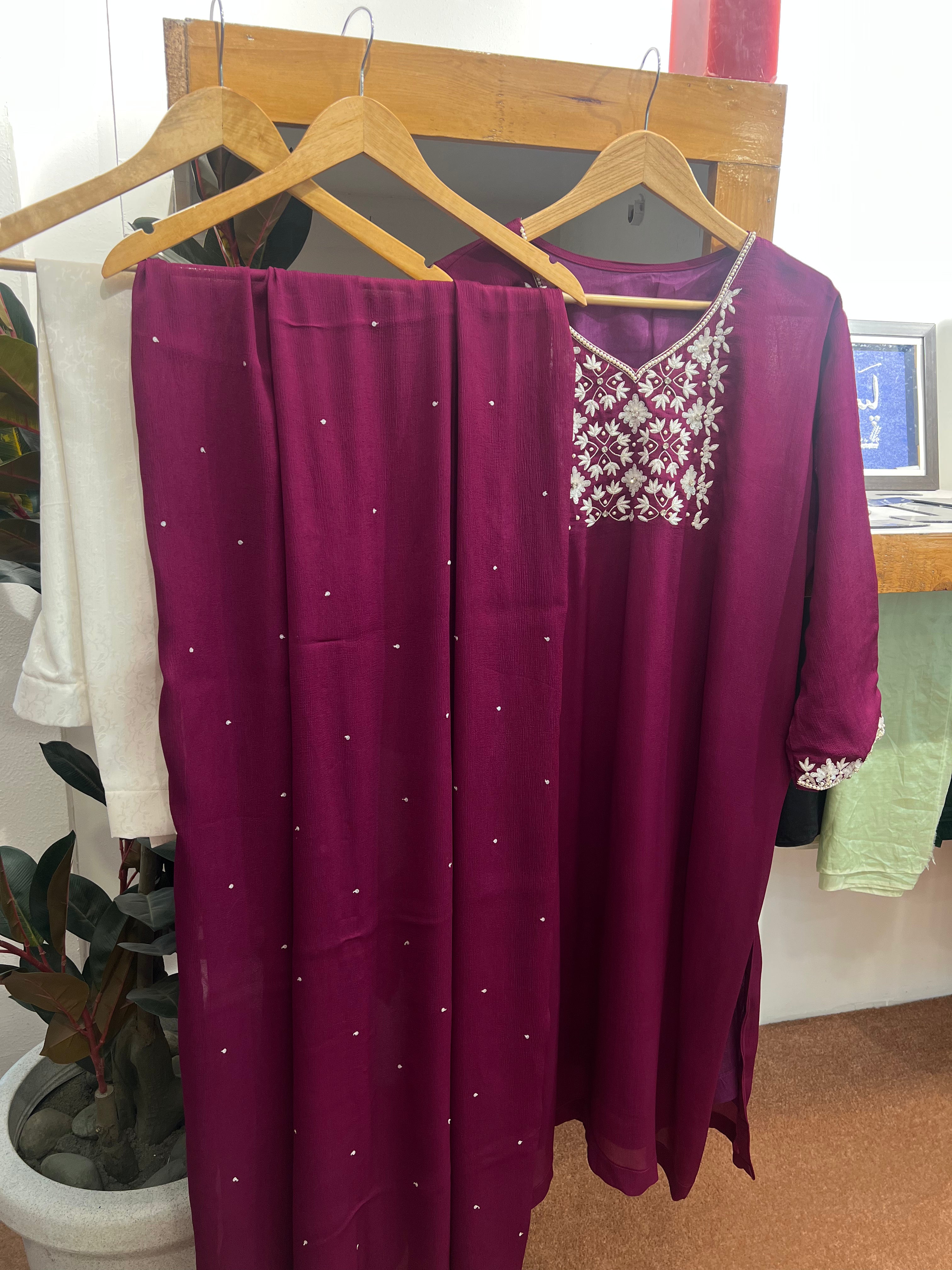 Hand embroidered kurta set 3pc stitched