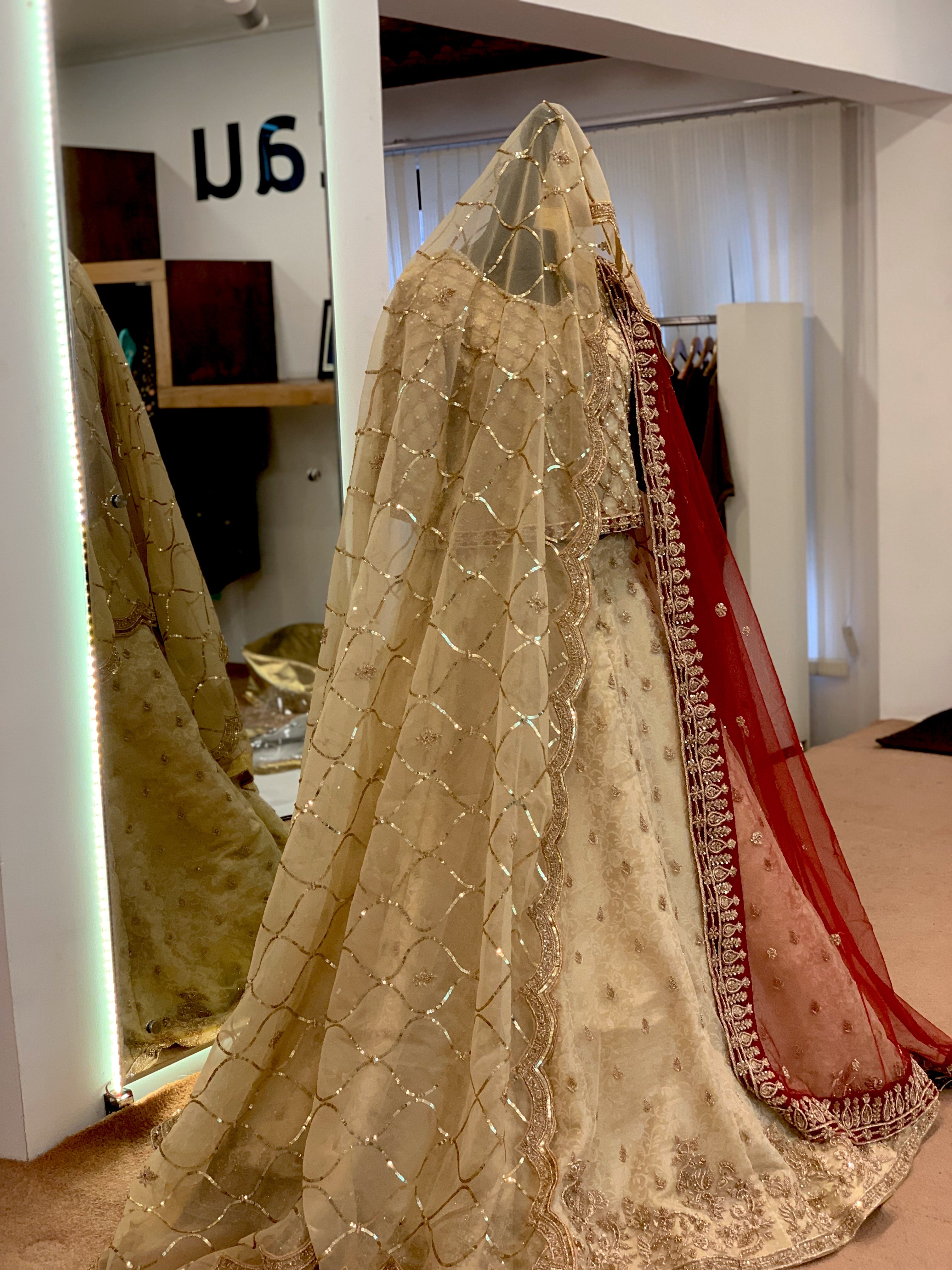Handembroidered Bridal Lehanga with Double Duppata