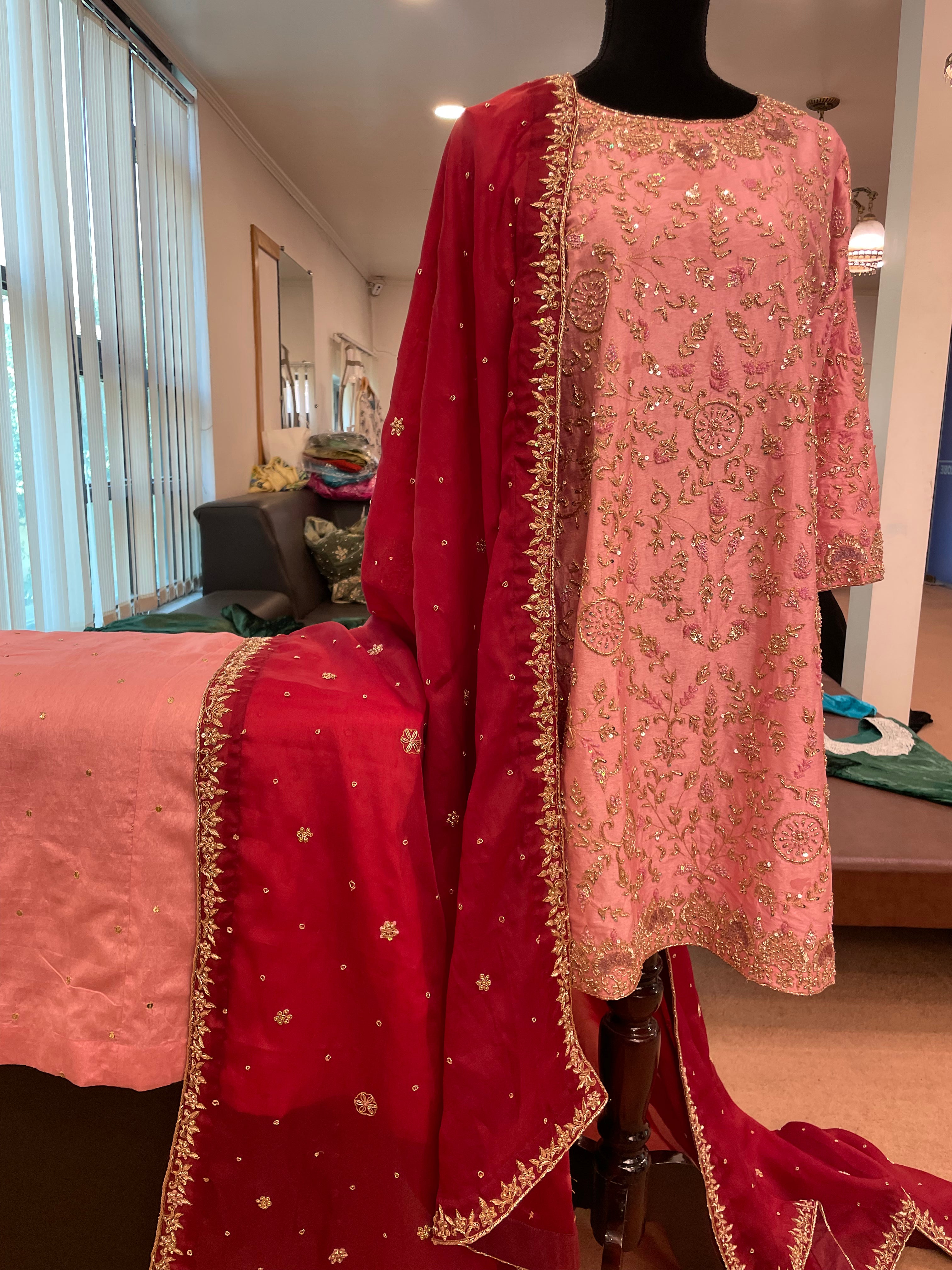 Hand embroidered sharara dress 3pc stitched