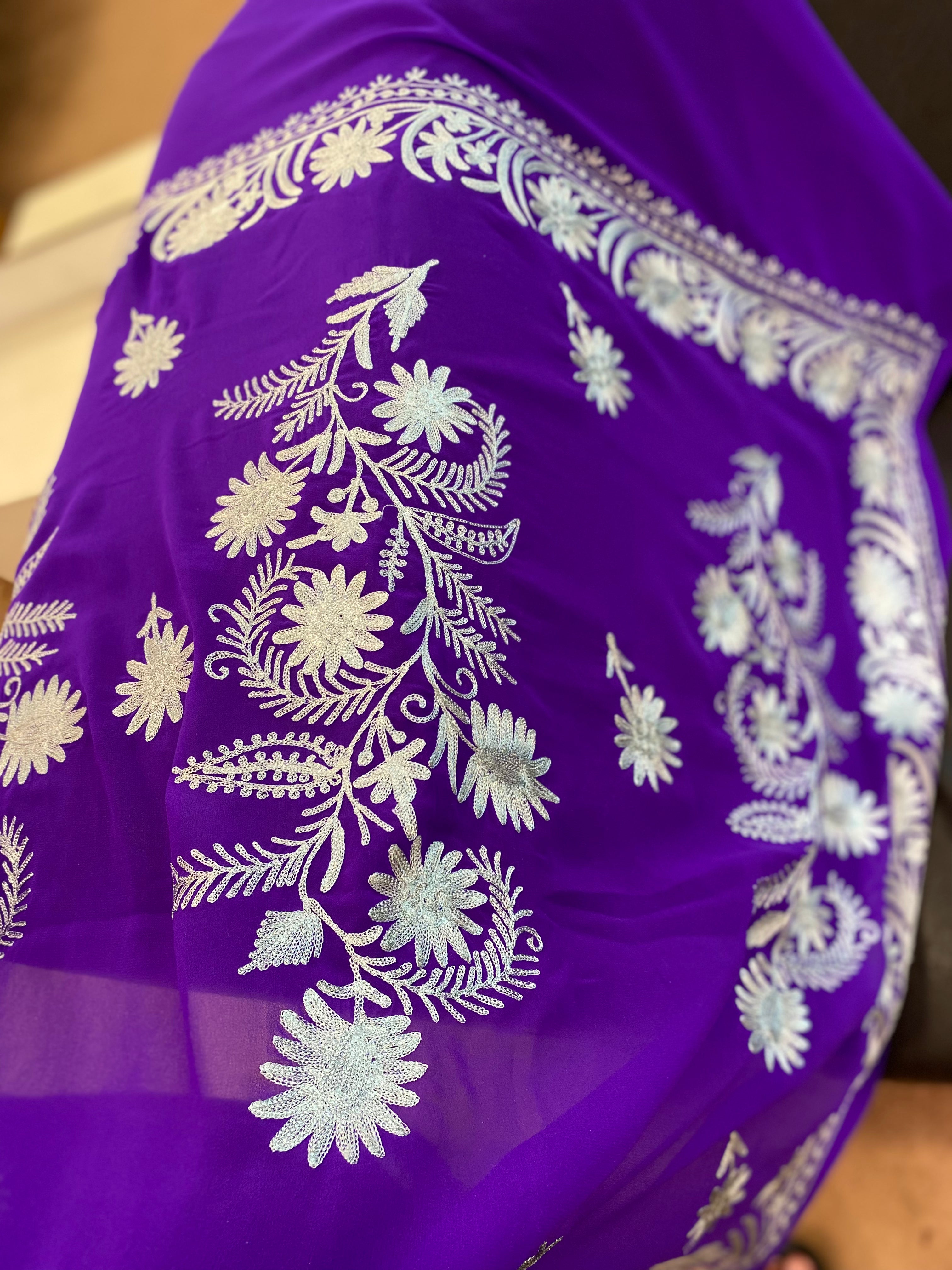 Kashmiri embroidered Georgette saree SR012