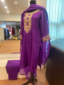 Hand embroidered pure silk  suit