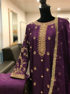 Pure silk hand embroidered suit 3pc stitched