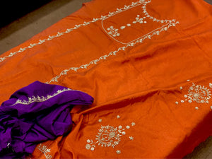 Hand embroidered Raw silk 2pc unstitched