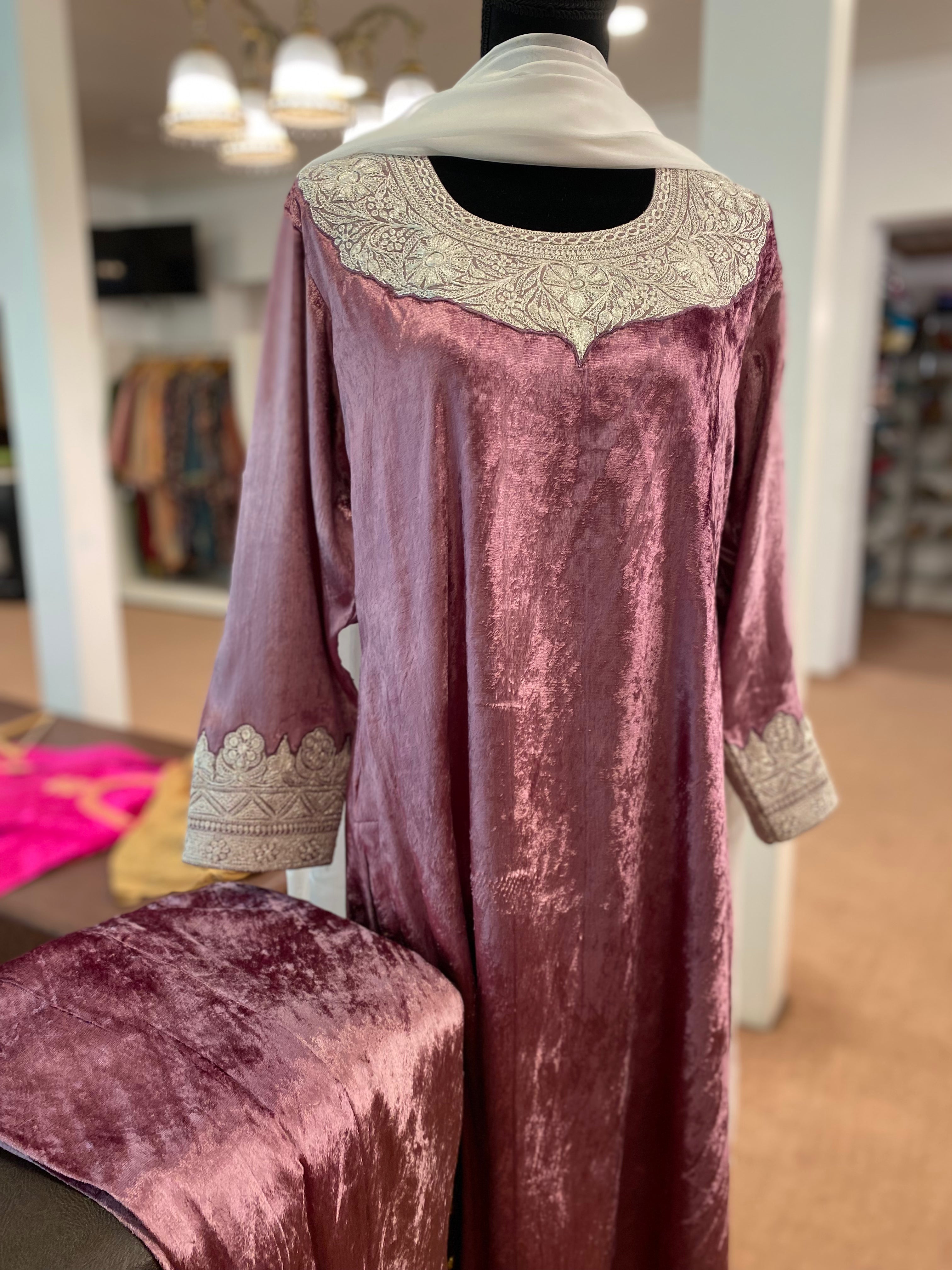 Velvet kurta set 3pc stitched