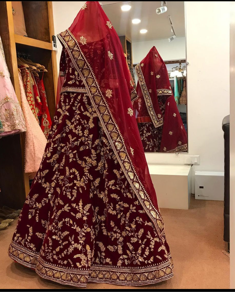 Maroon Velvet Lehanga - Pastau