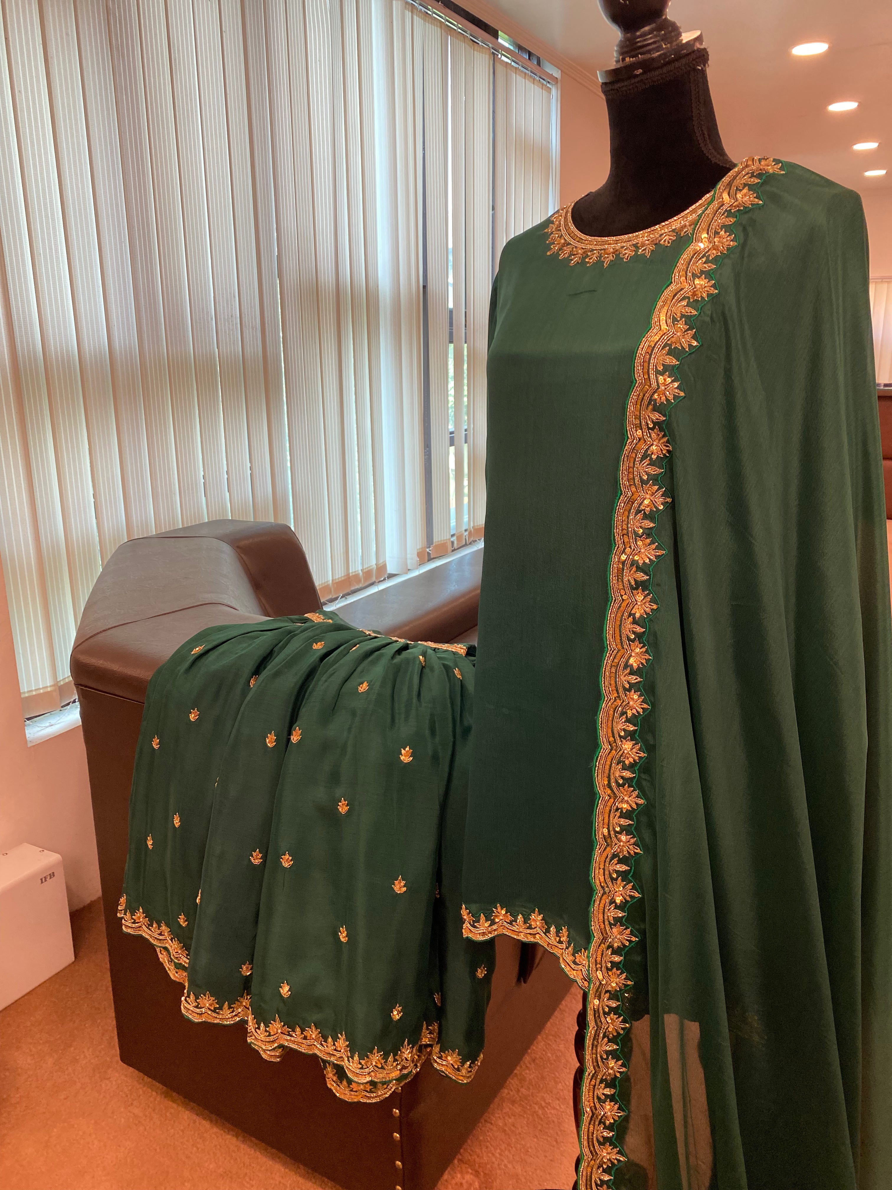 Hand embroidered Green Gharara dress