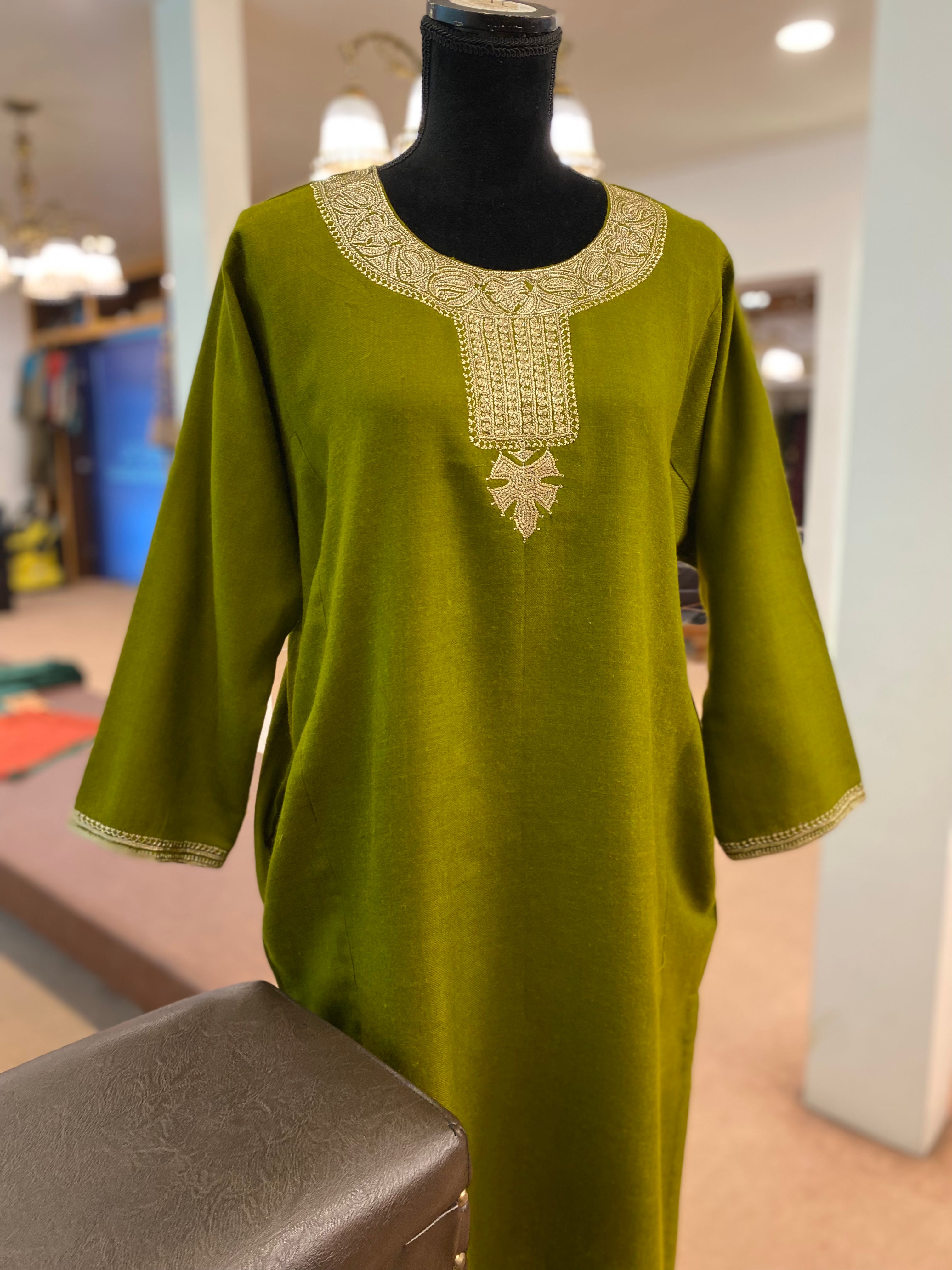 Pure pashmina blend pheran with hand tilla