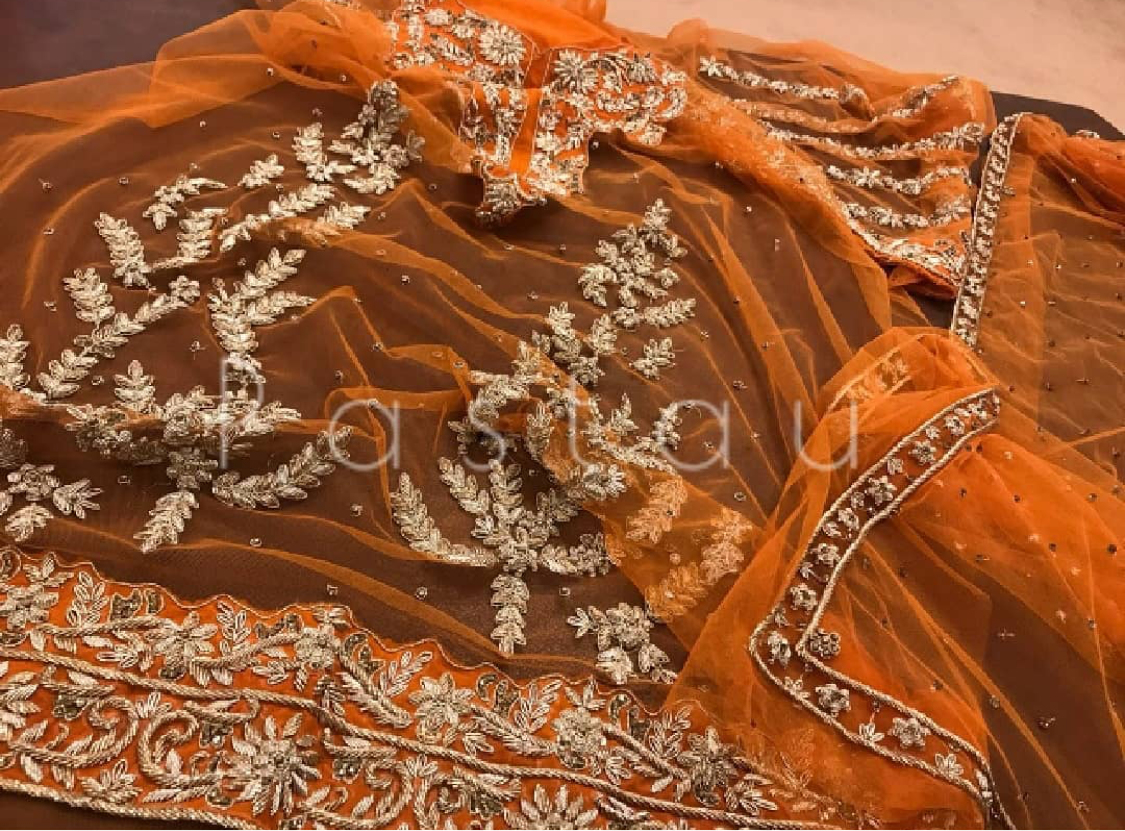 Hand embroidered suit unstitched - Pastau