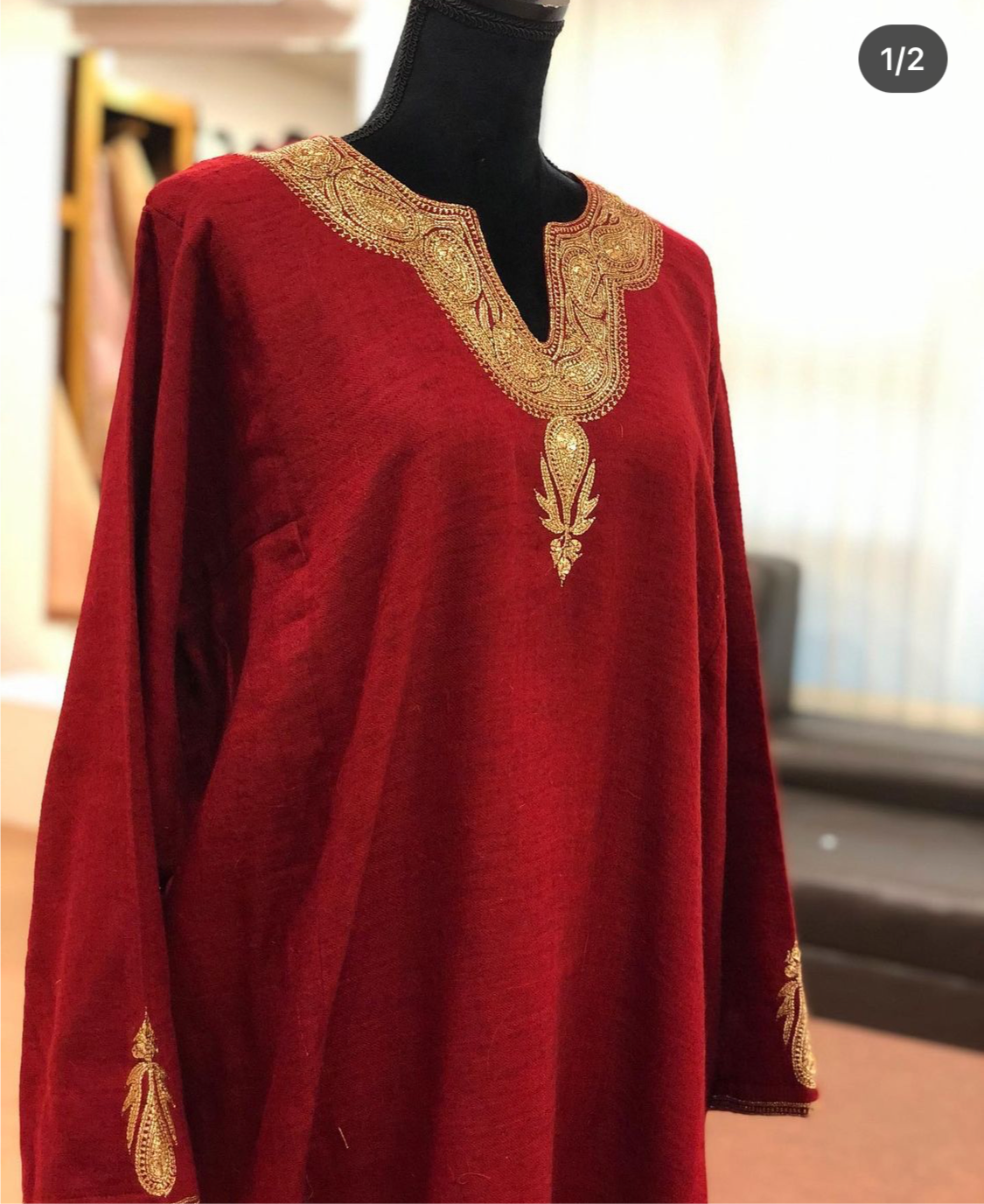 Pure pashmina blend pheran with hand tilla