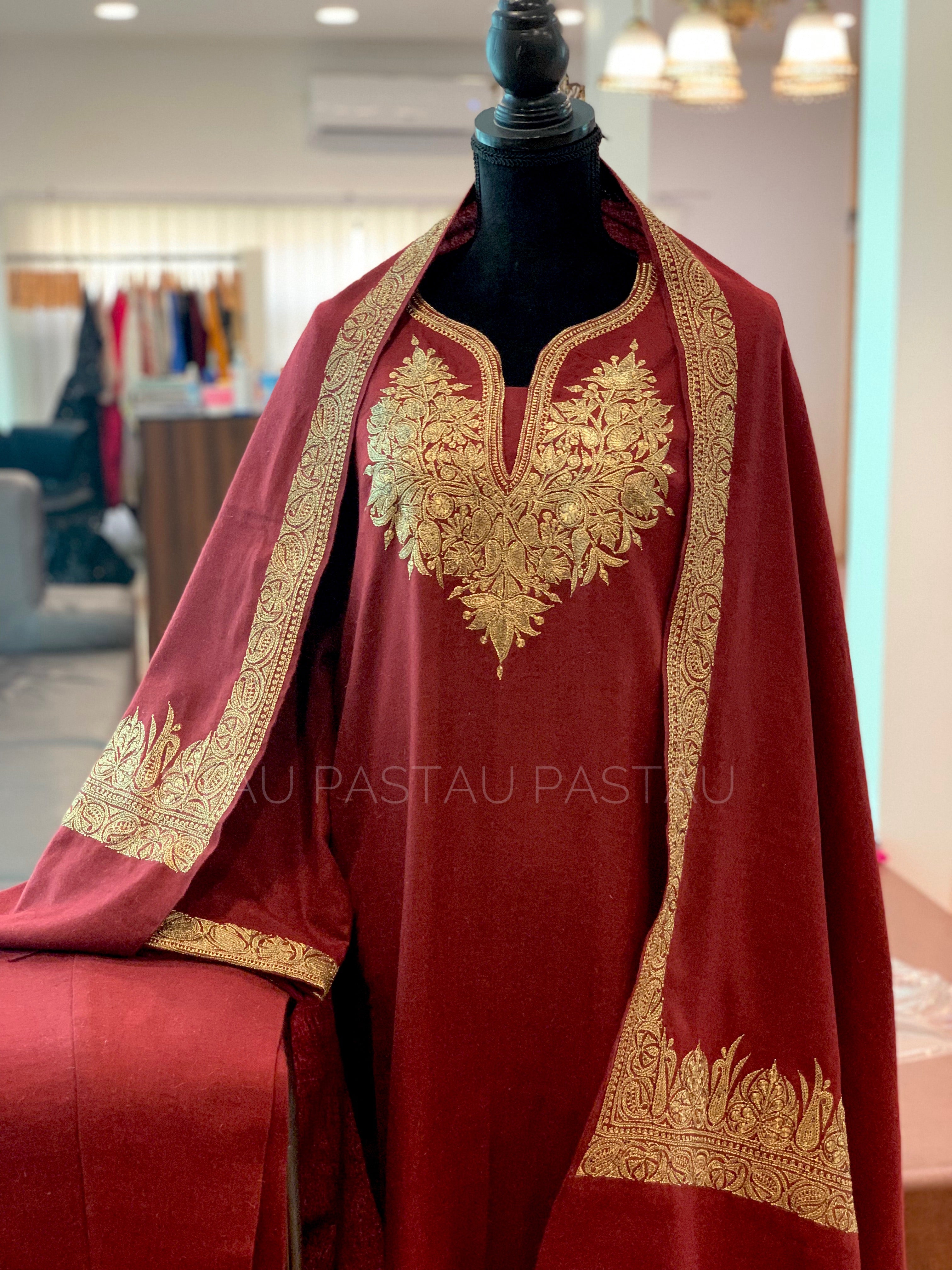 Hand Tilla Pashmina wool blend 3pc dress stitched