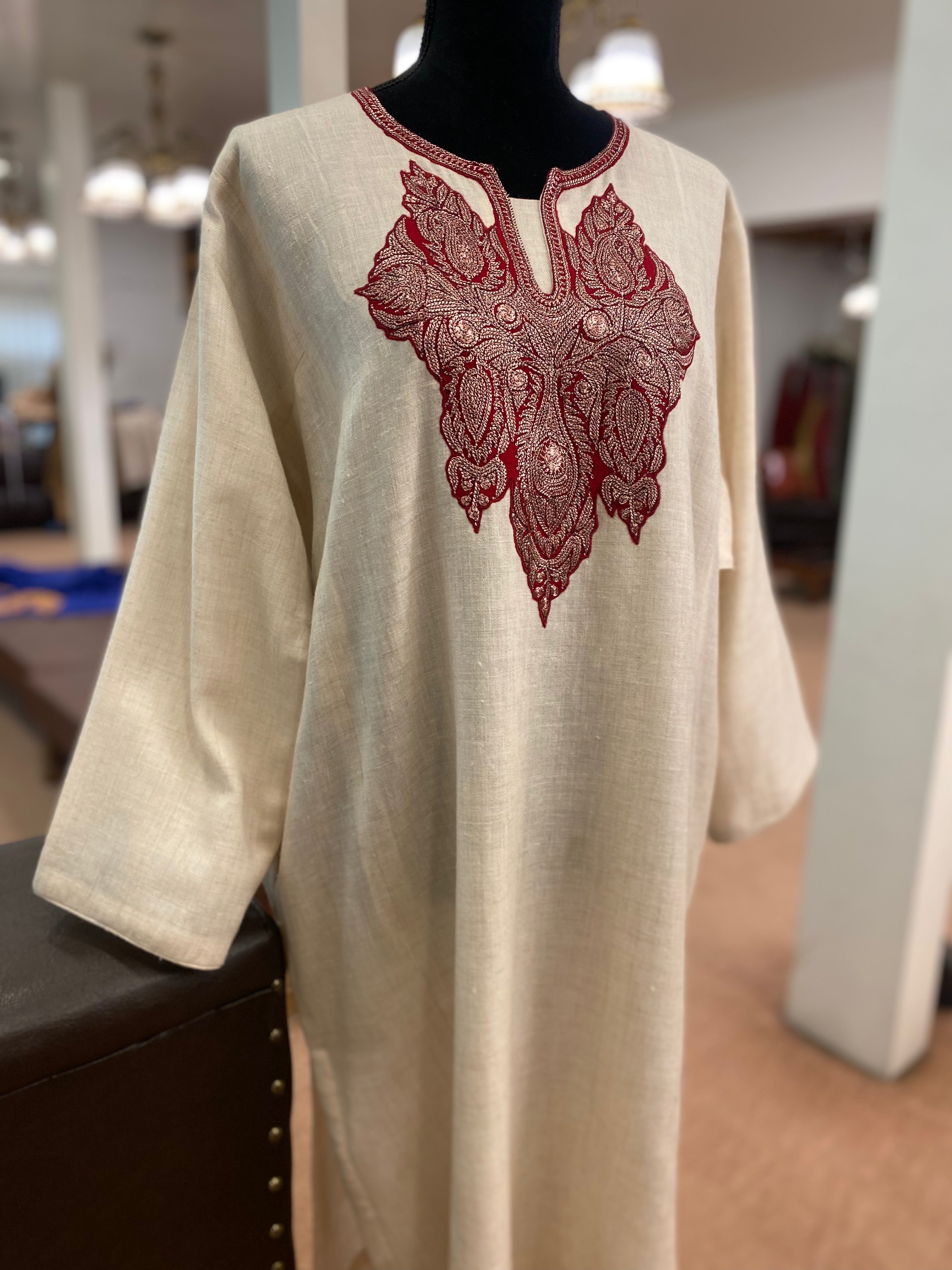 Pure pashmina blend pheran with hand Tilla Pwb177