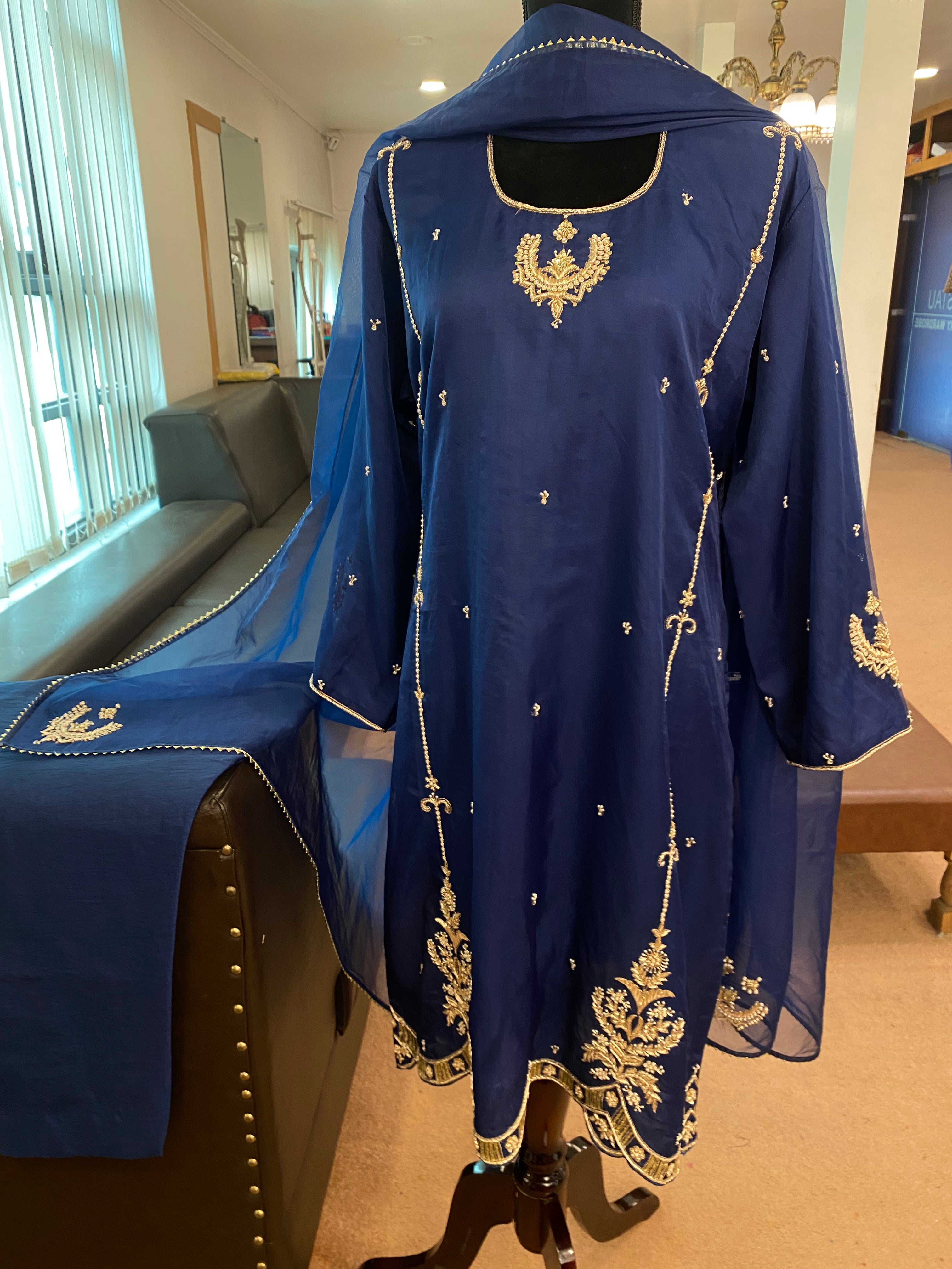 Hand embroidered organza dress 3pc stitched