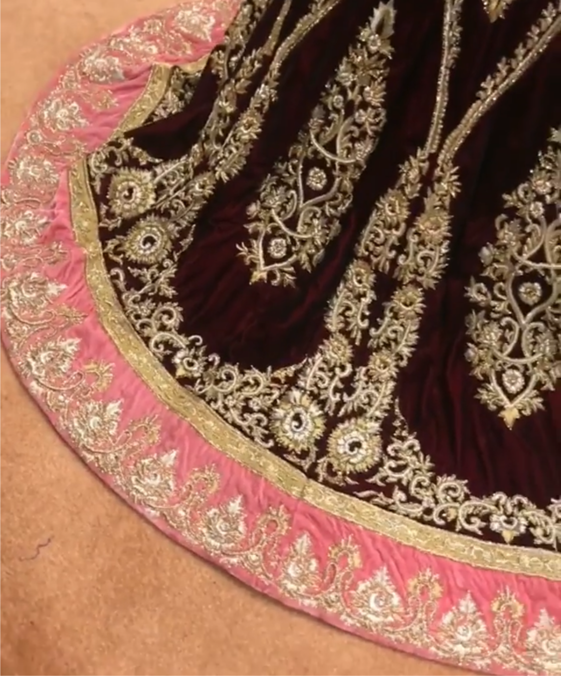 Hand embroidered trail gown