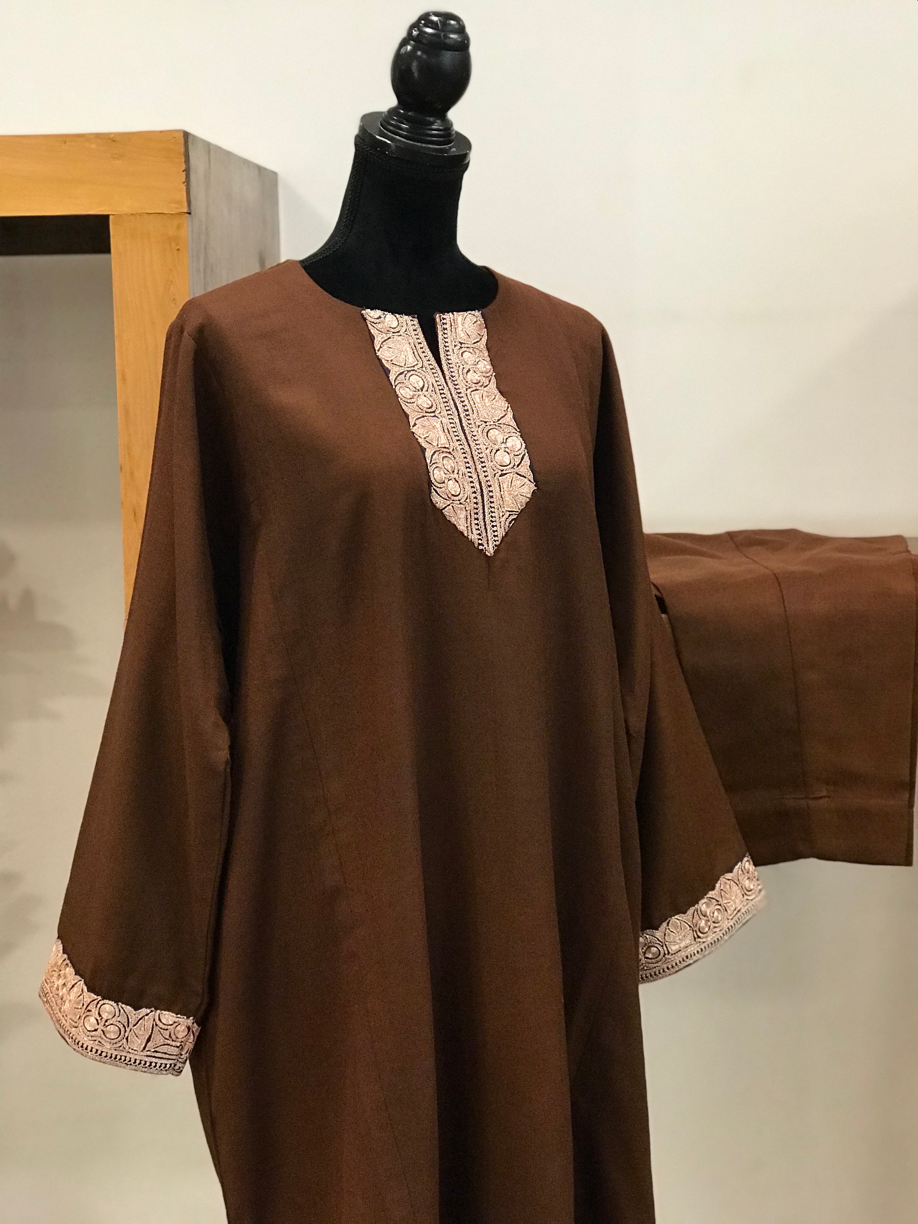 Pure pashmina and pure wool blend Pheran set 2pc With handcrafted tilla PWB140