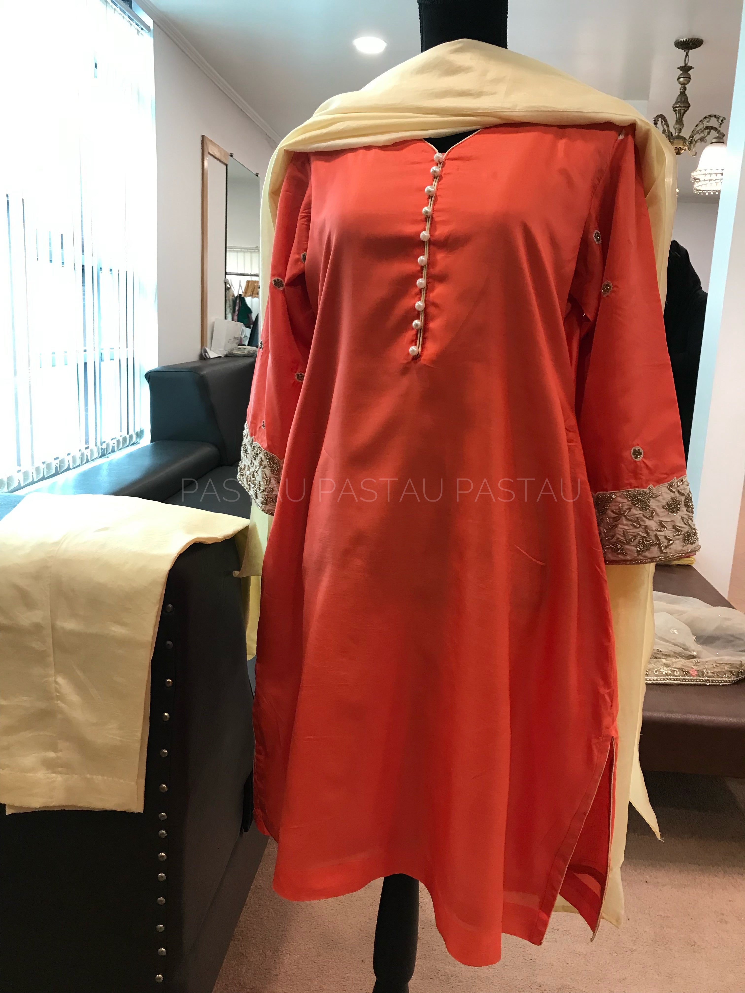 Hand embroidered 3pc pure silk stitched