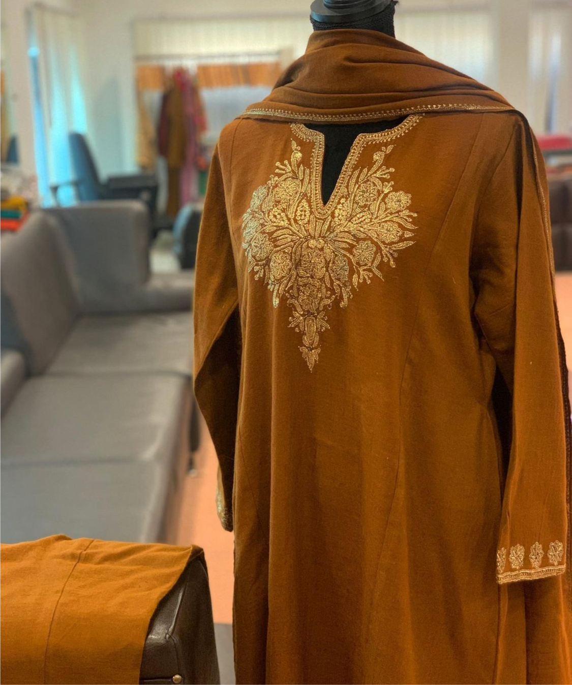 Pure pashmina wool  blend 3 pc dress with Hand Tilla