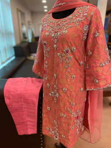 Pink hand embroidered suit 3pc stitched