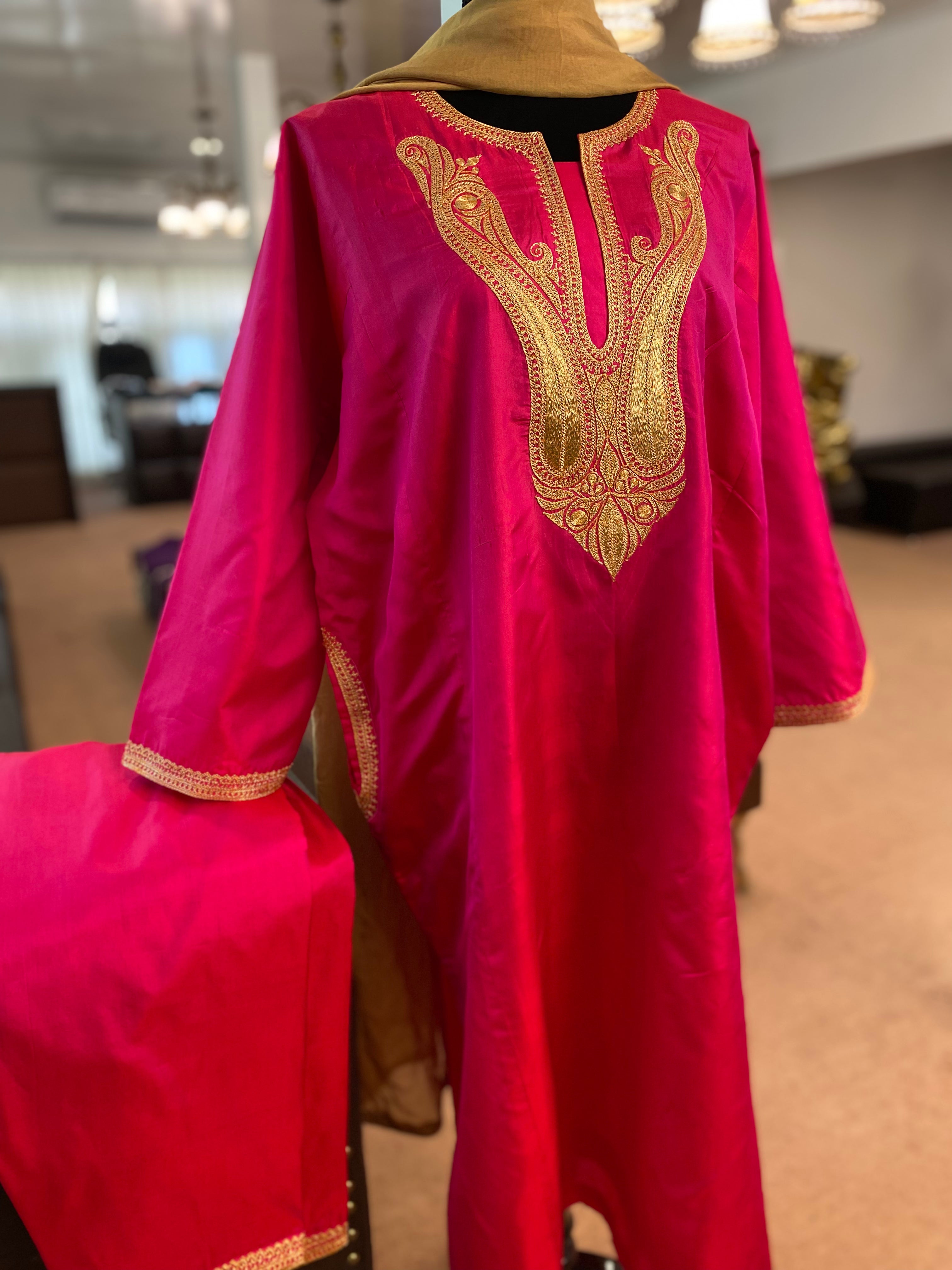 Pure silk pheran set with hand Tilla