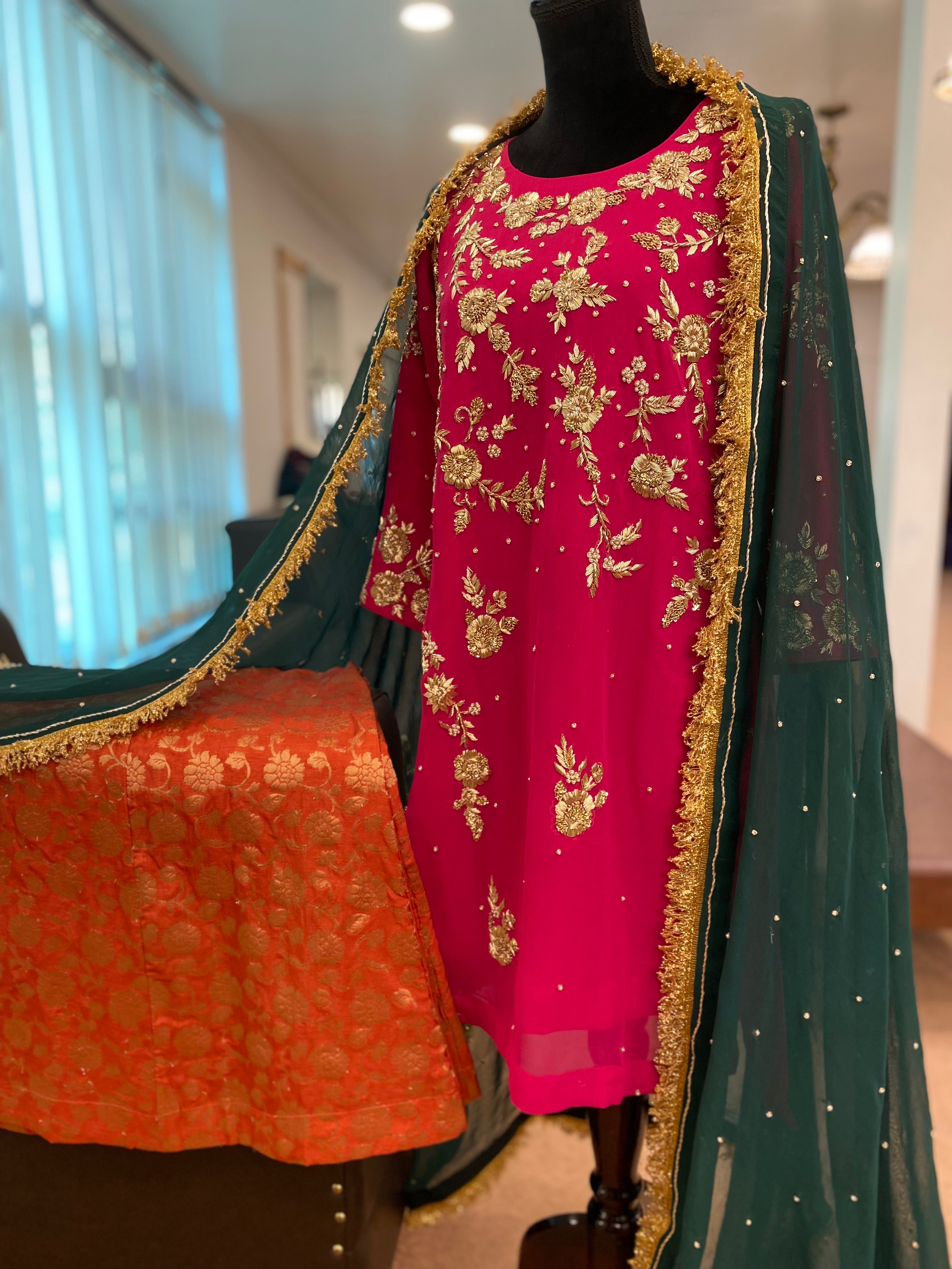 Hand embroidered sharara dress