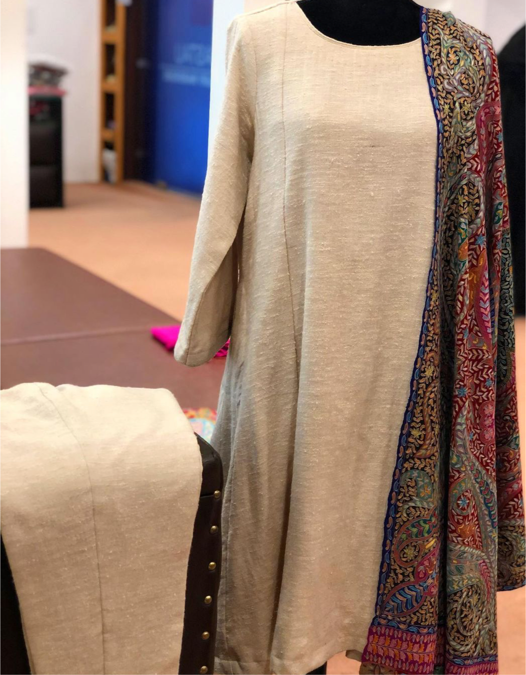 Pure pashmina wool blend 2pc dress stitched