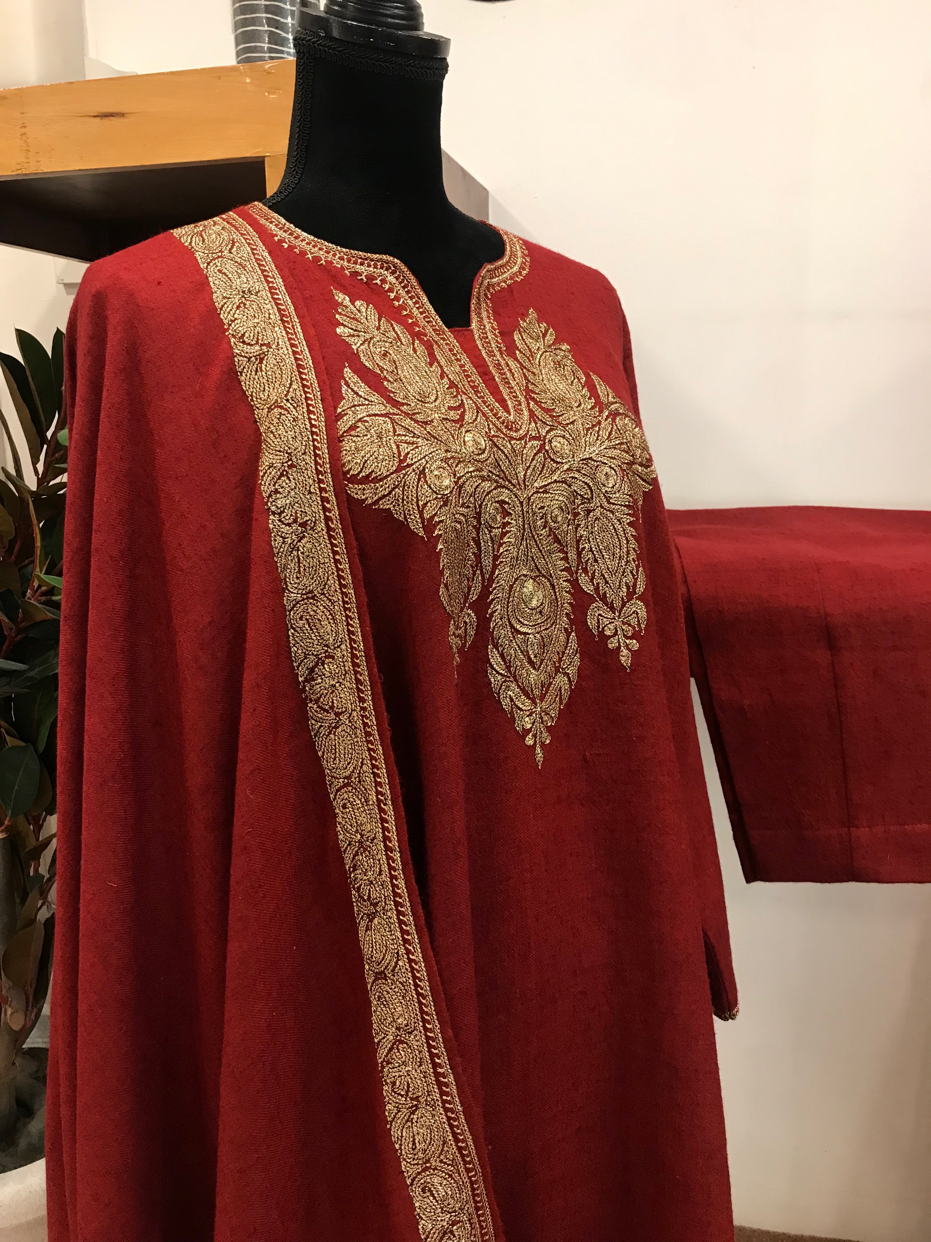 Pure pashmina and pure wool blend Pheran set 3pc stitched