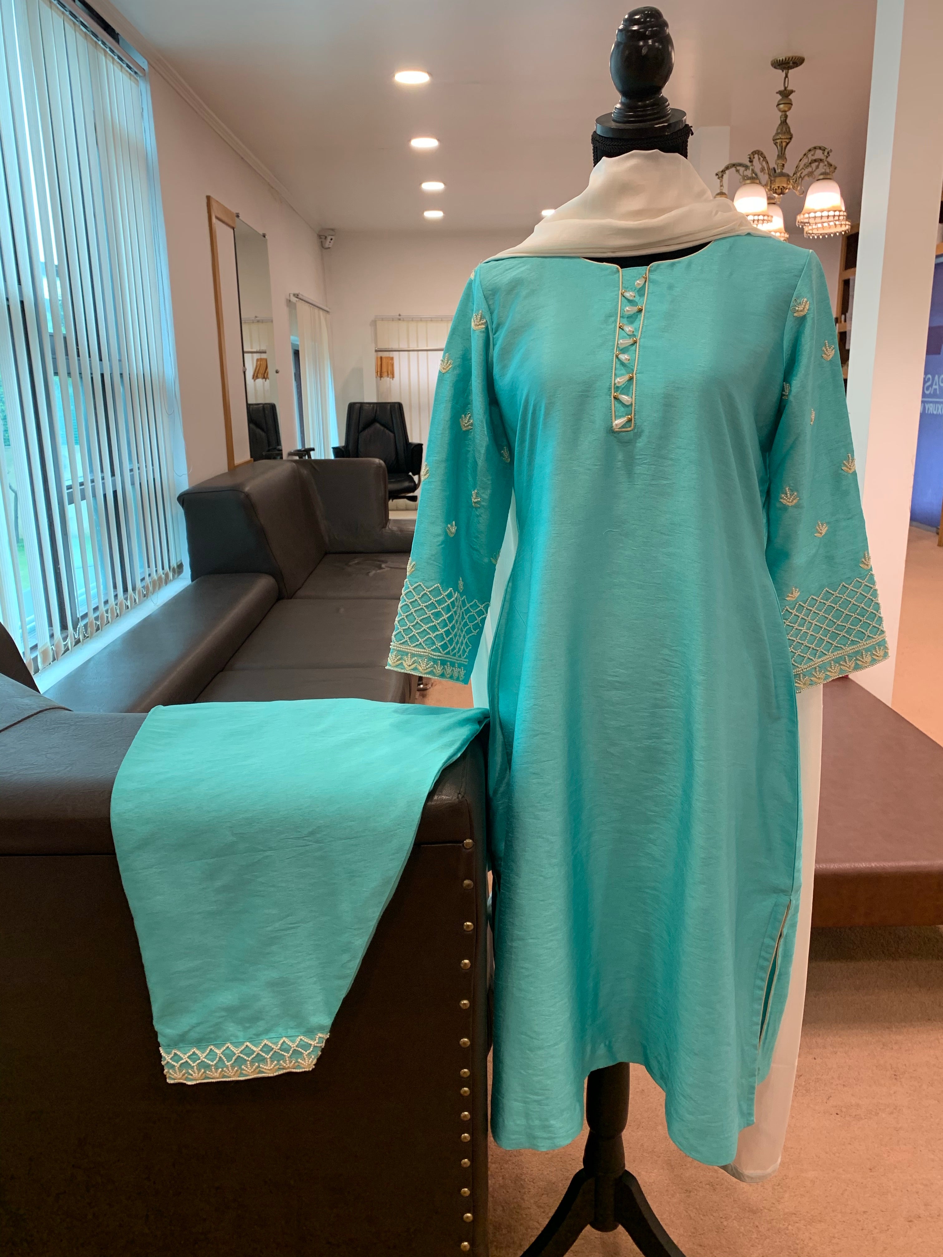 Hand embroidered 3pc suit stitched
