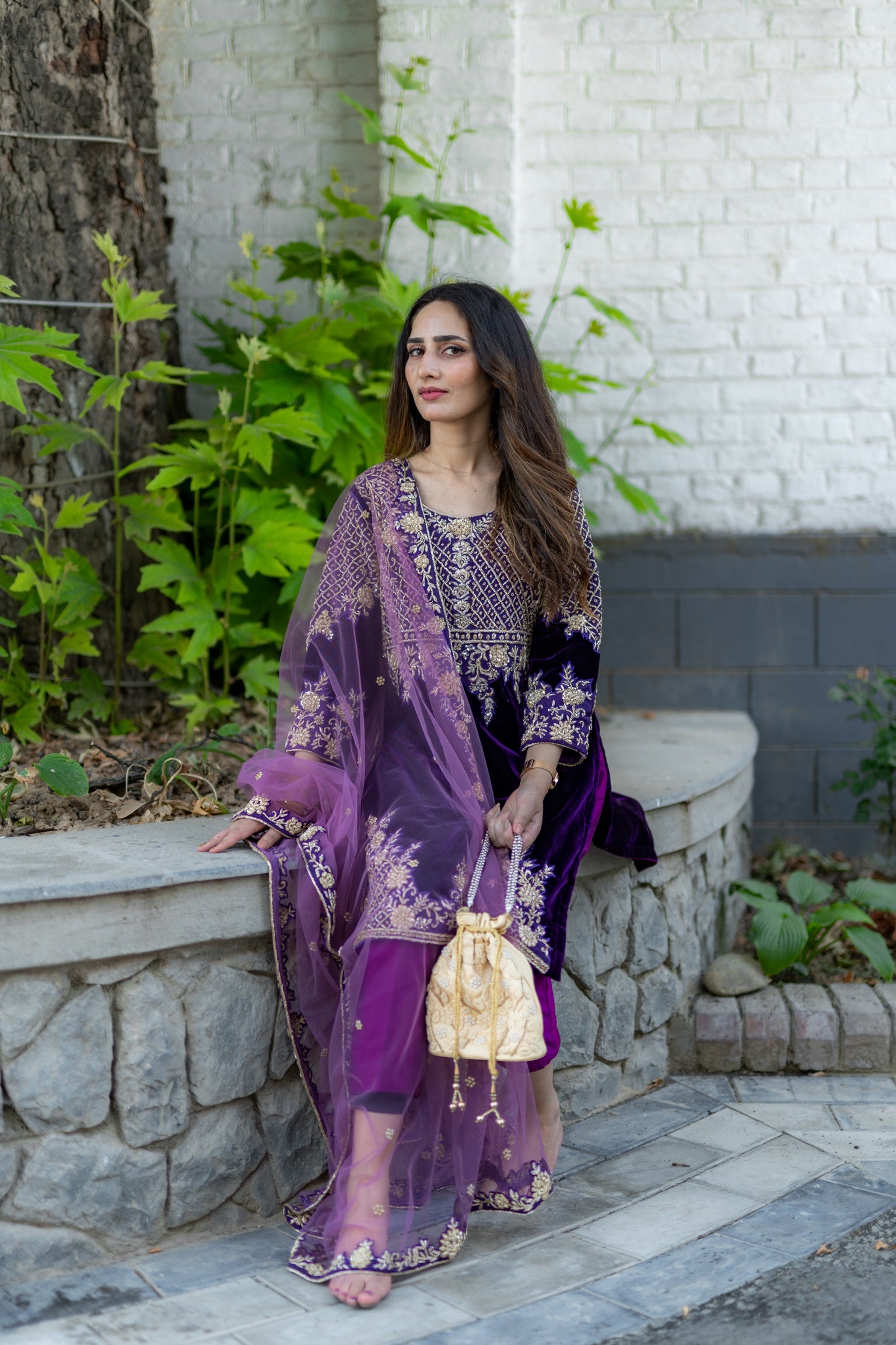 Hand embroidered 3pc suit stitched