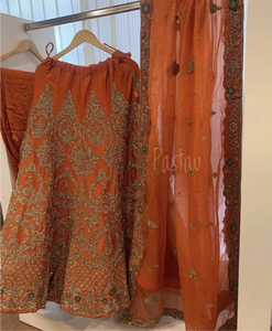 Rust & Raw Silk Lehanga - Pastau