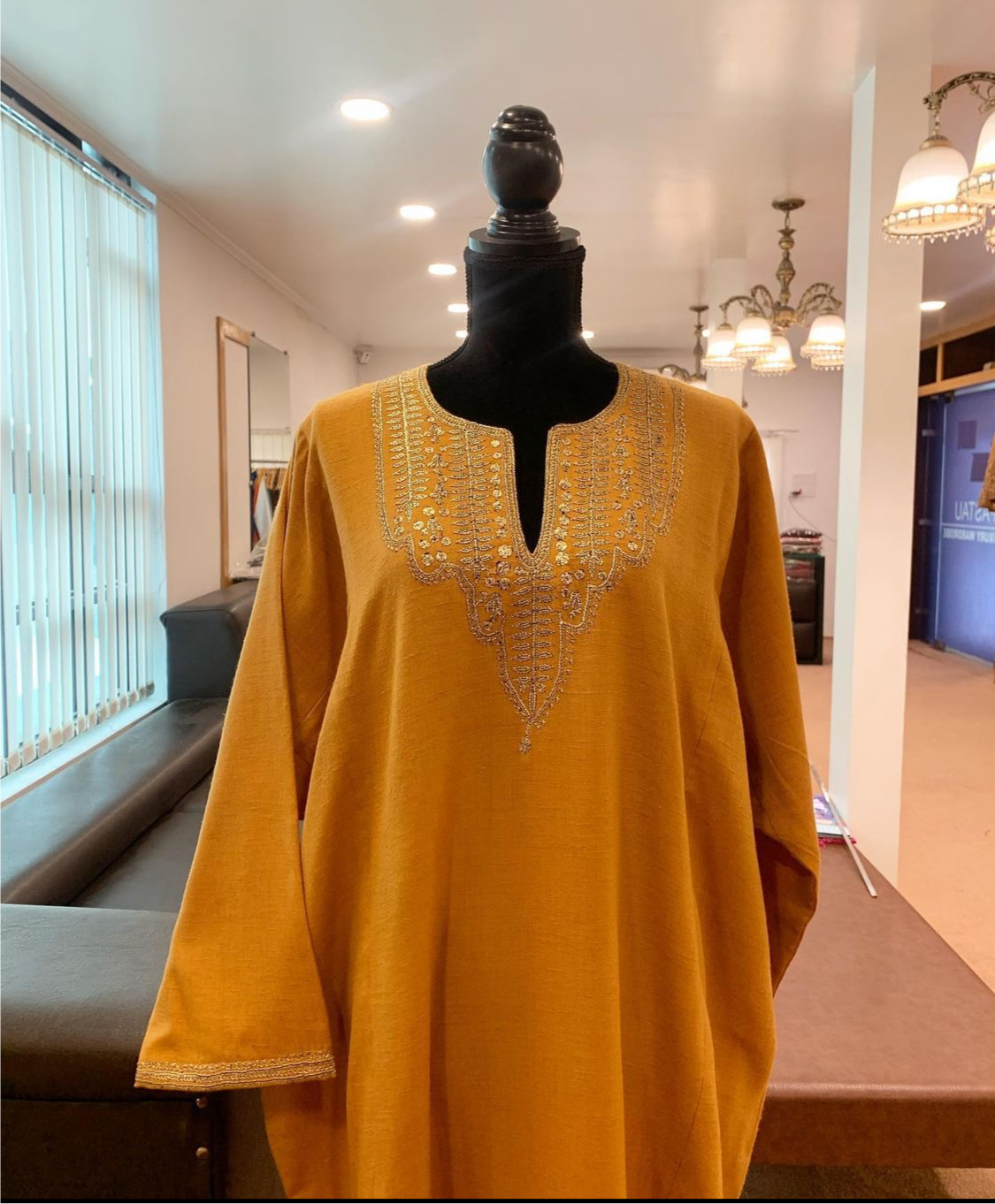 Pure pashmina wool blend pheran with hand tilla