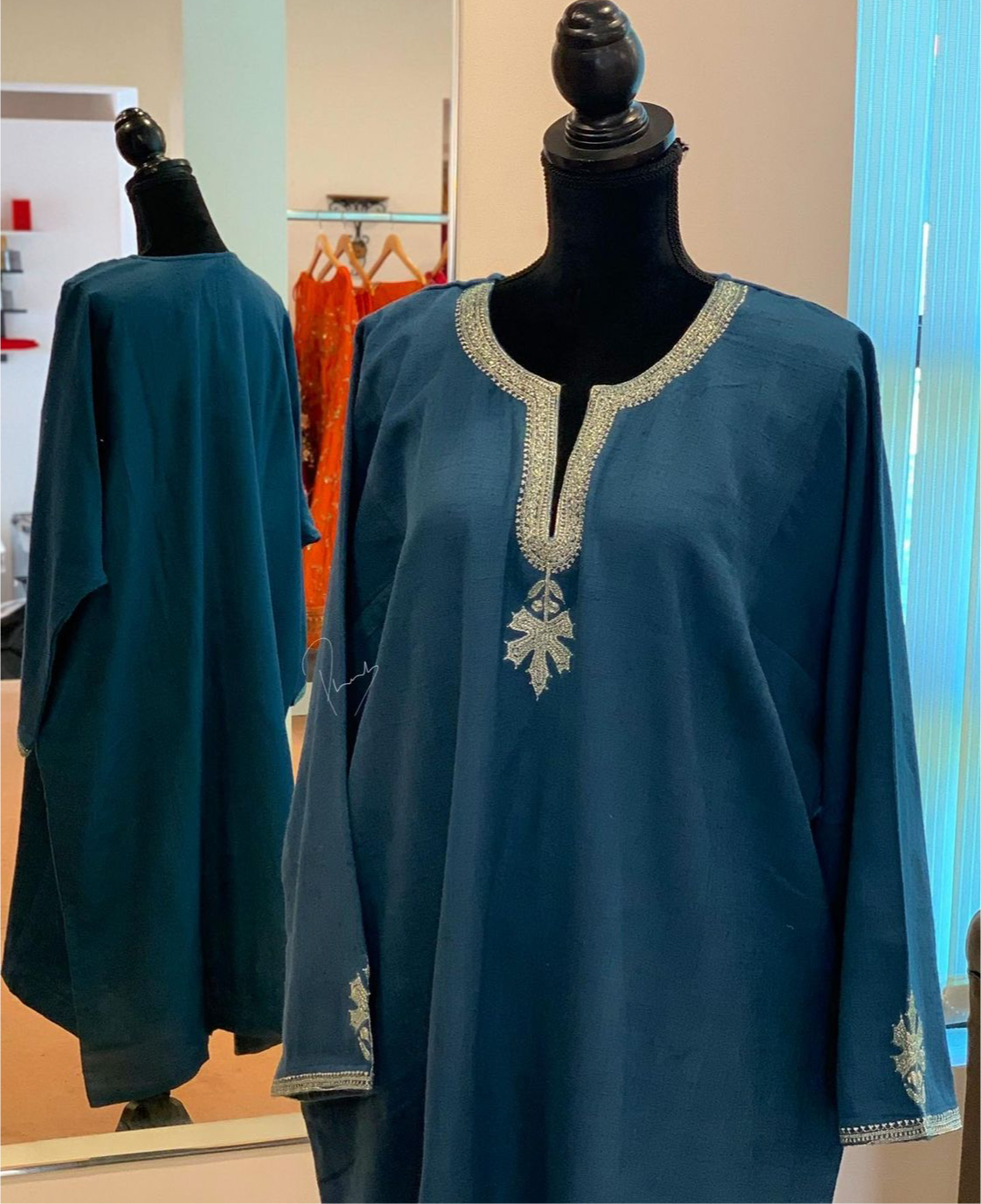 Pure pashmina blend pheran with hand tilla