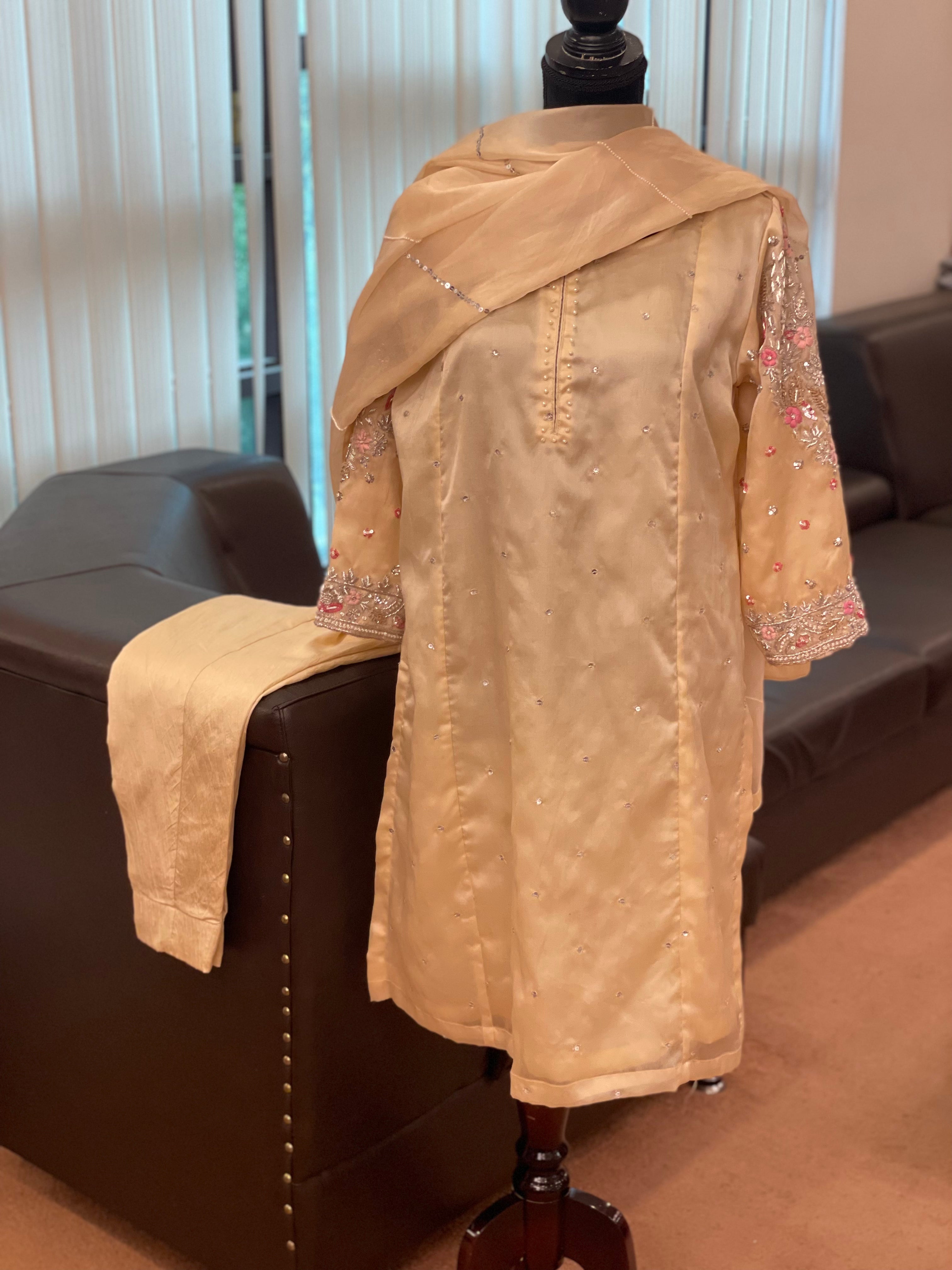 Pink thread Handembroidered kali dress