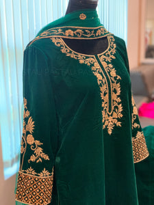 Hand embroidered 3pc velvet suit stitched