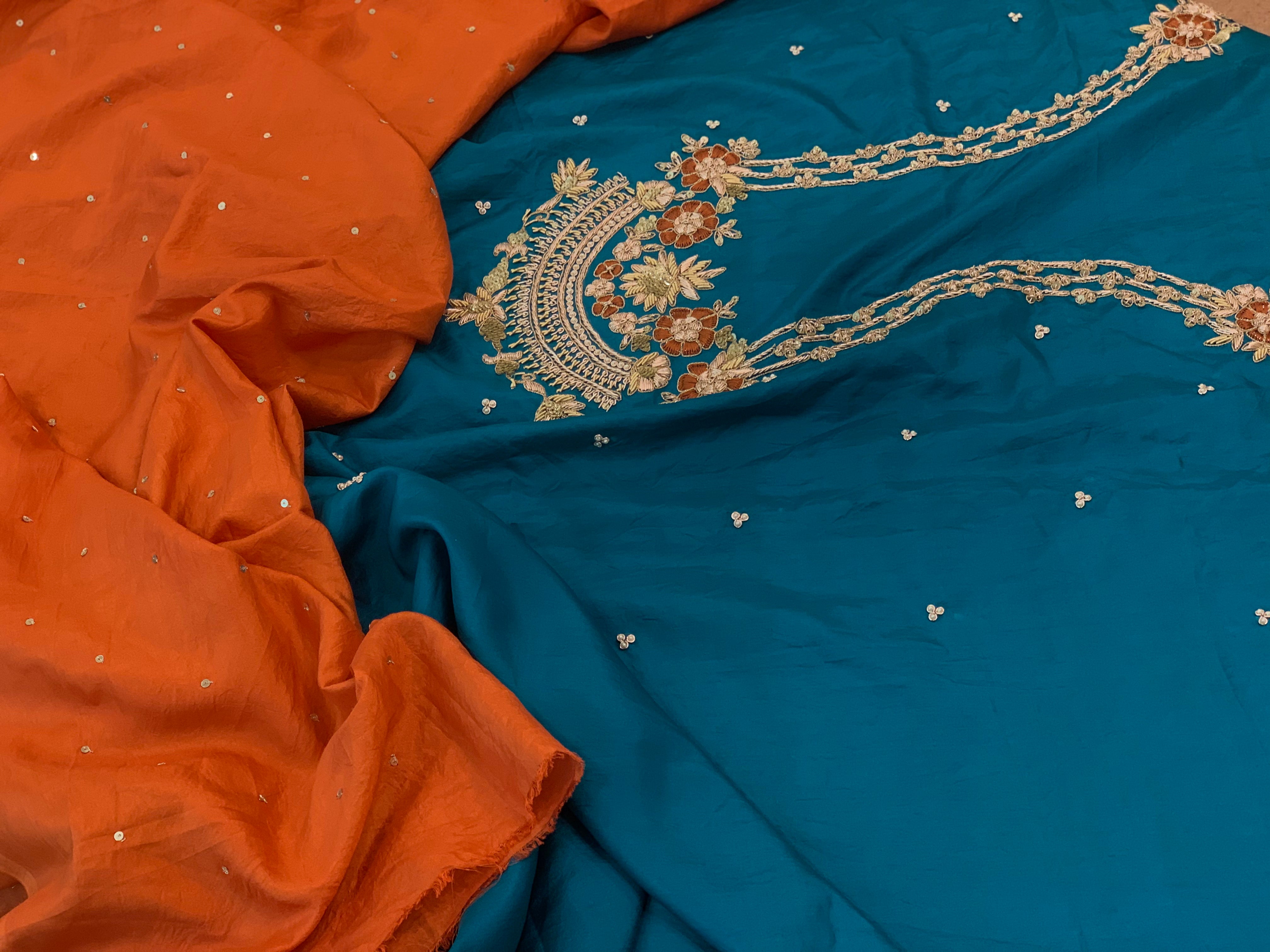 Handembroidered pure silk 3pc unstitched